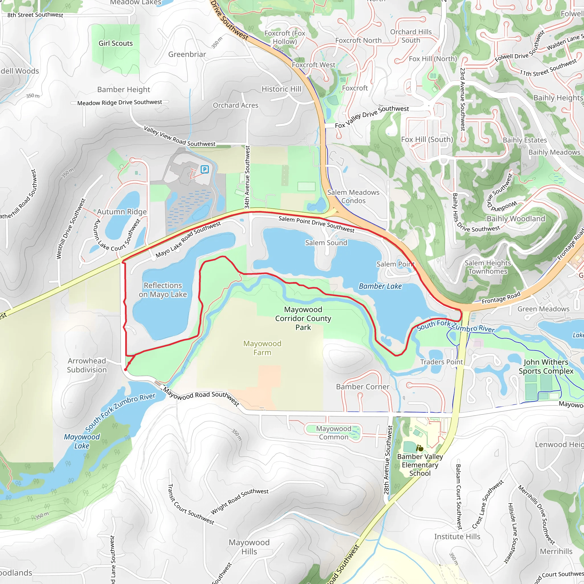 Mayo Lake Bamber Lake via Mayowood Corridor County Park Loop mobile static map