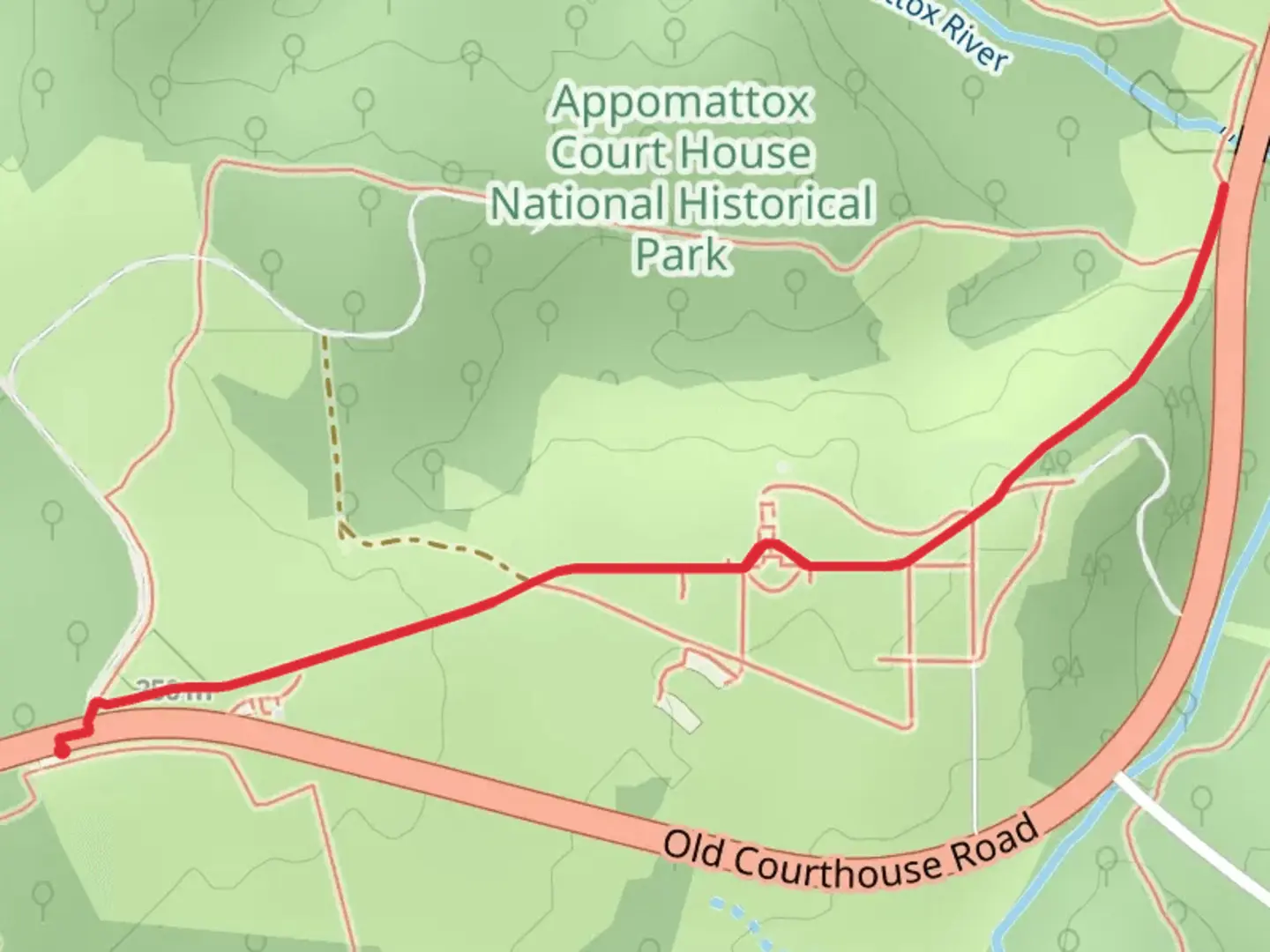 An image depicting the trail Patterson Hix Burial Ground via Old Richmond-Lynchburg Stage Road Trail and its surrounding area.