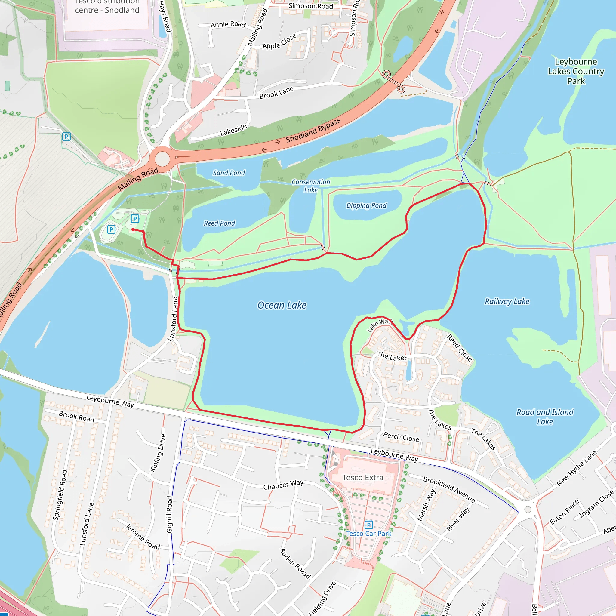 Ocean Lake Loop - Leybourne Lakes Country Park mobile static map