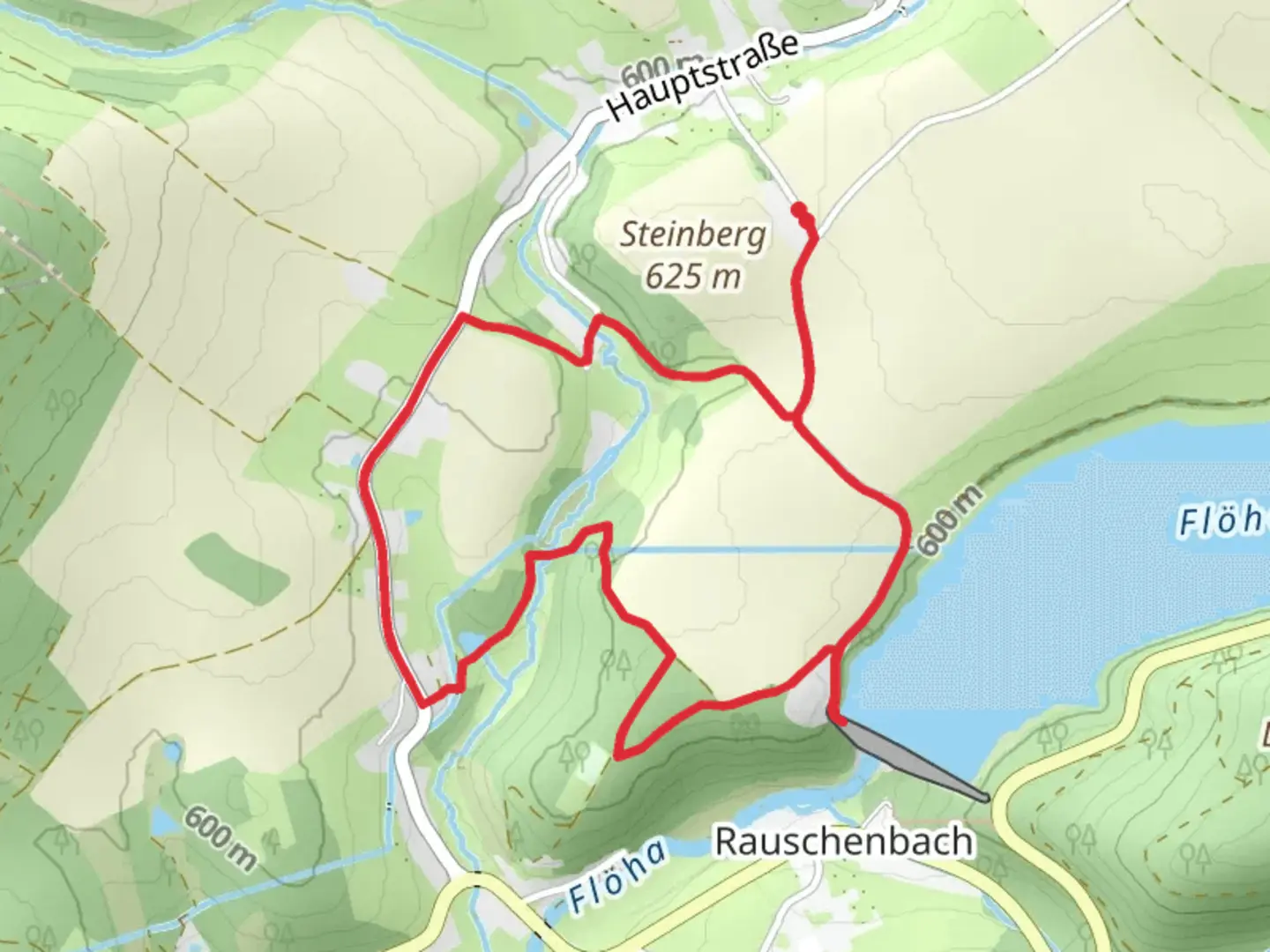 An image depicting the trail Hainberg Loop - Talsperre Rauschenbach and its surrounding area.