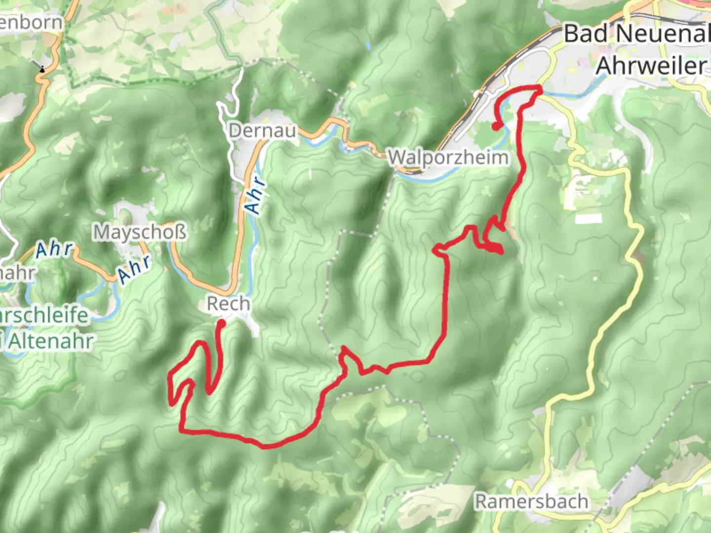 An image depicting the trail Walporzheim to Rech Walk and its surrounding area.