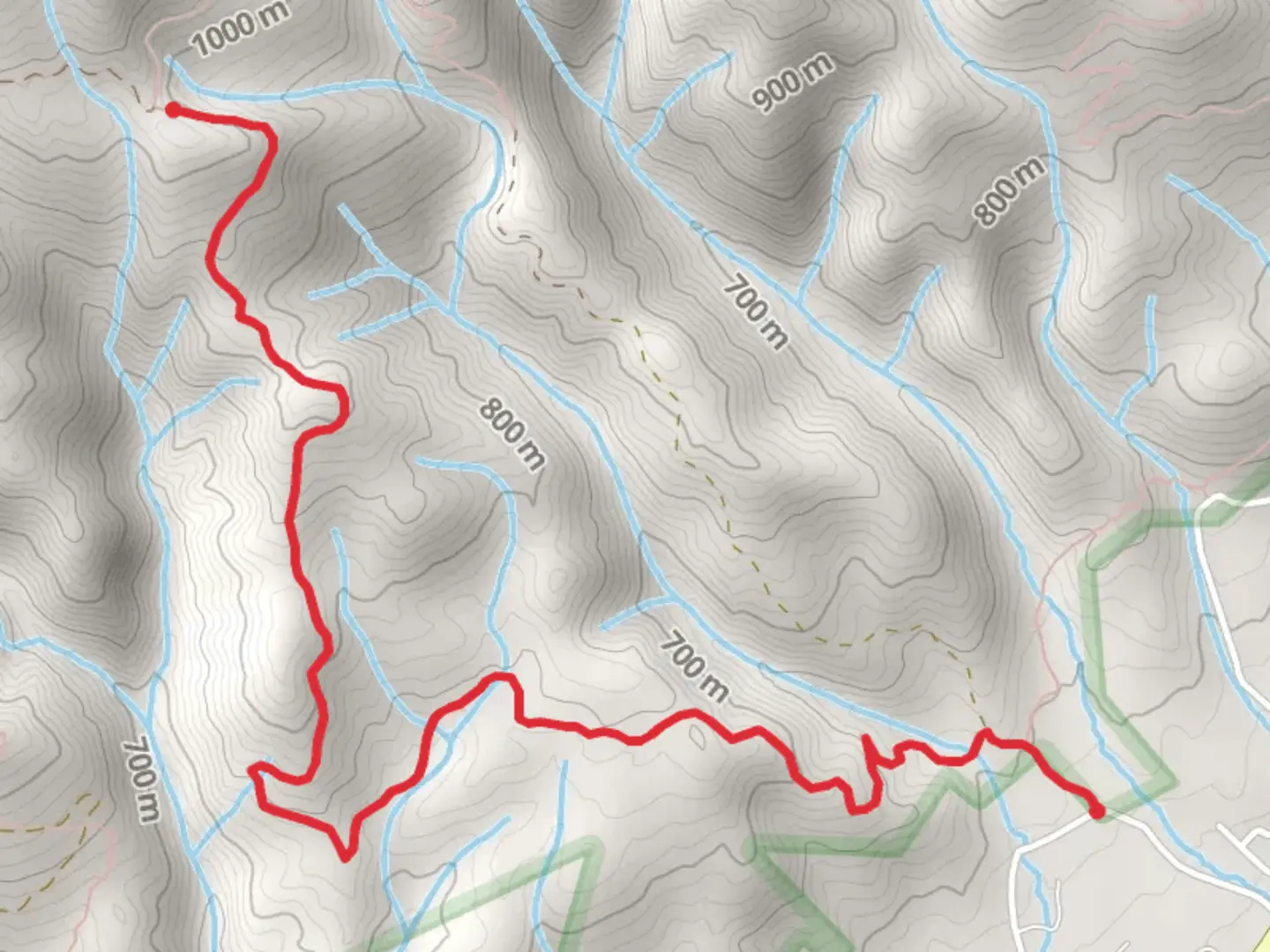 An image depicting the trail Rye Patch Trail from Hinkle Branch Powerline Road and its surrounding area.