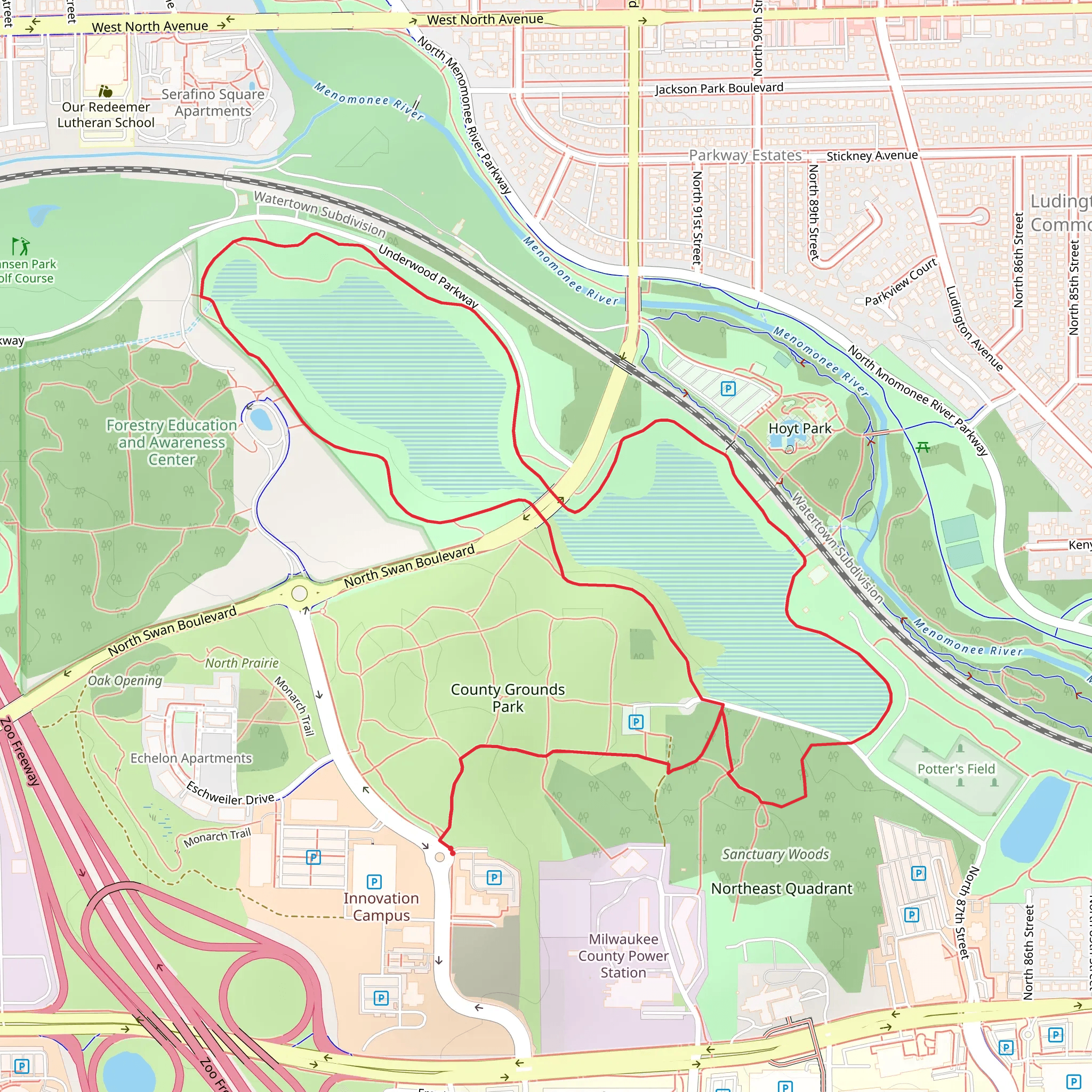 Loop around Sanctuary Woods mobile static map