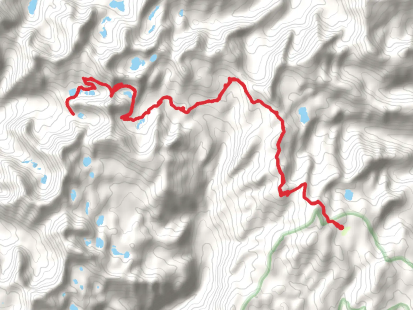 An image depicting the trail Barking Fox Lake and Heart Lake via Bighorn Crags Trail and its surrounding area.