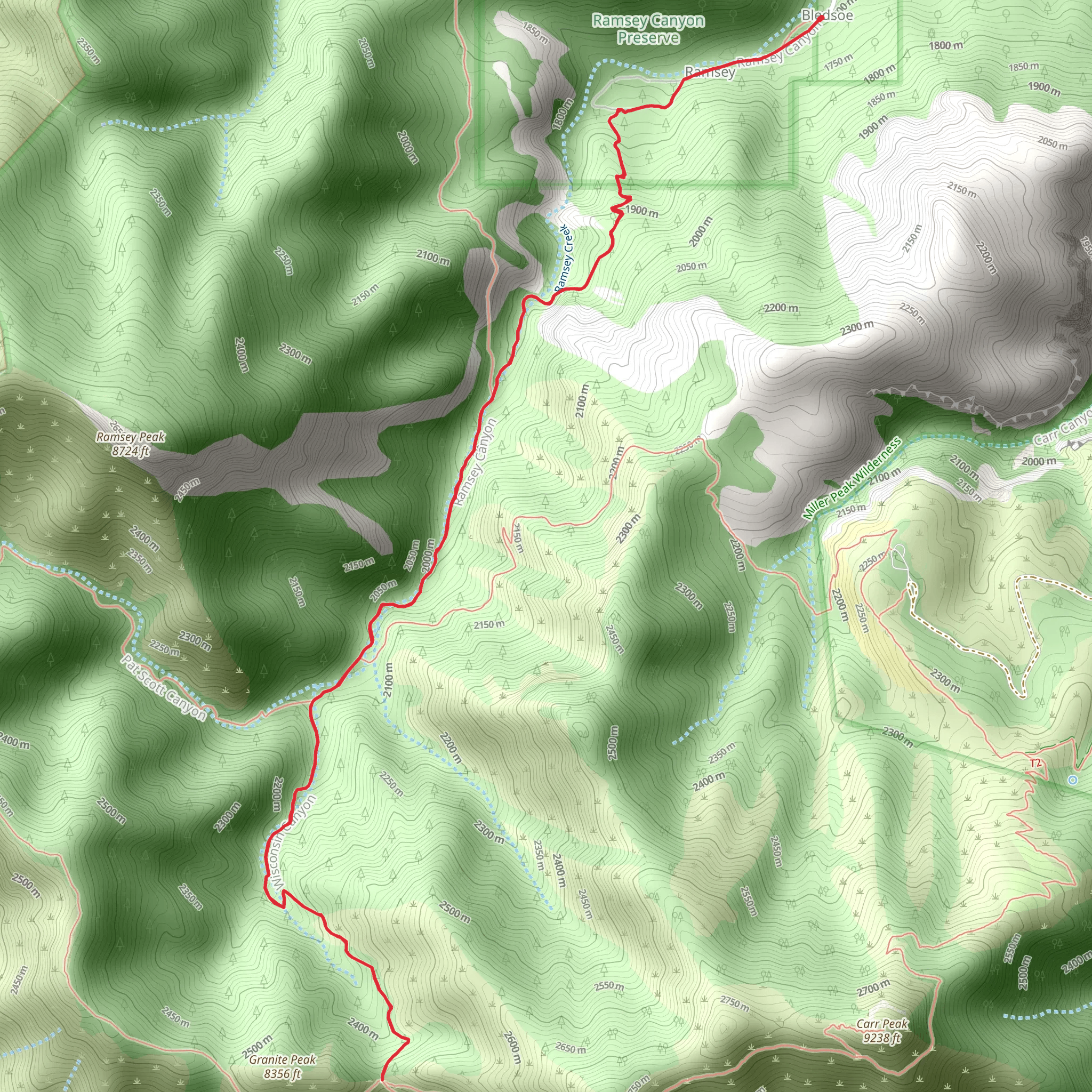 Hamburg Trail via Ramsey Canyon Trail mobile static map