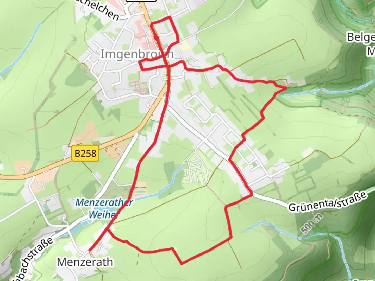An image depicting the trail Unterwegs in Imgenbroich Loop and its surrounding area.