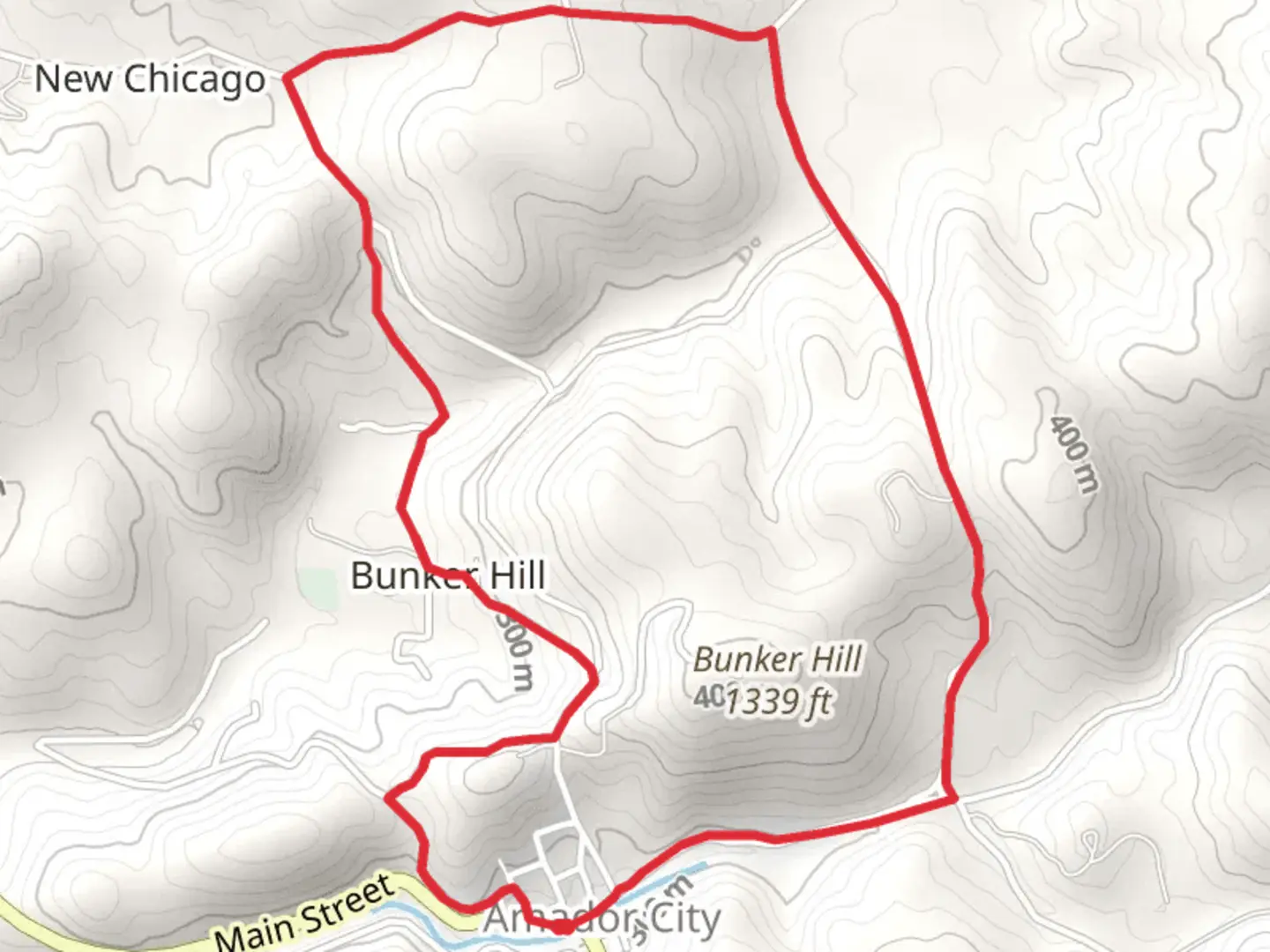 An image depicting the trail Loop around Bunker Hill and its surrounding area.