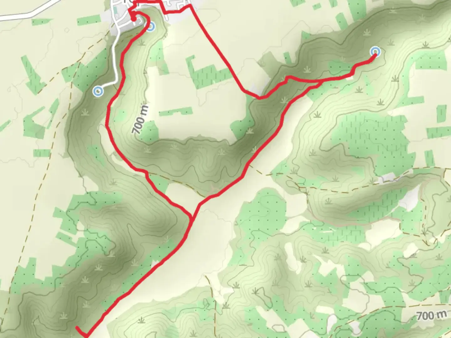 An image depicting the trail Cabañas de Yepes Fountains PR TO 16 and its surrounding area.