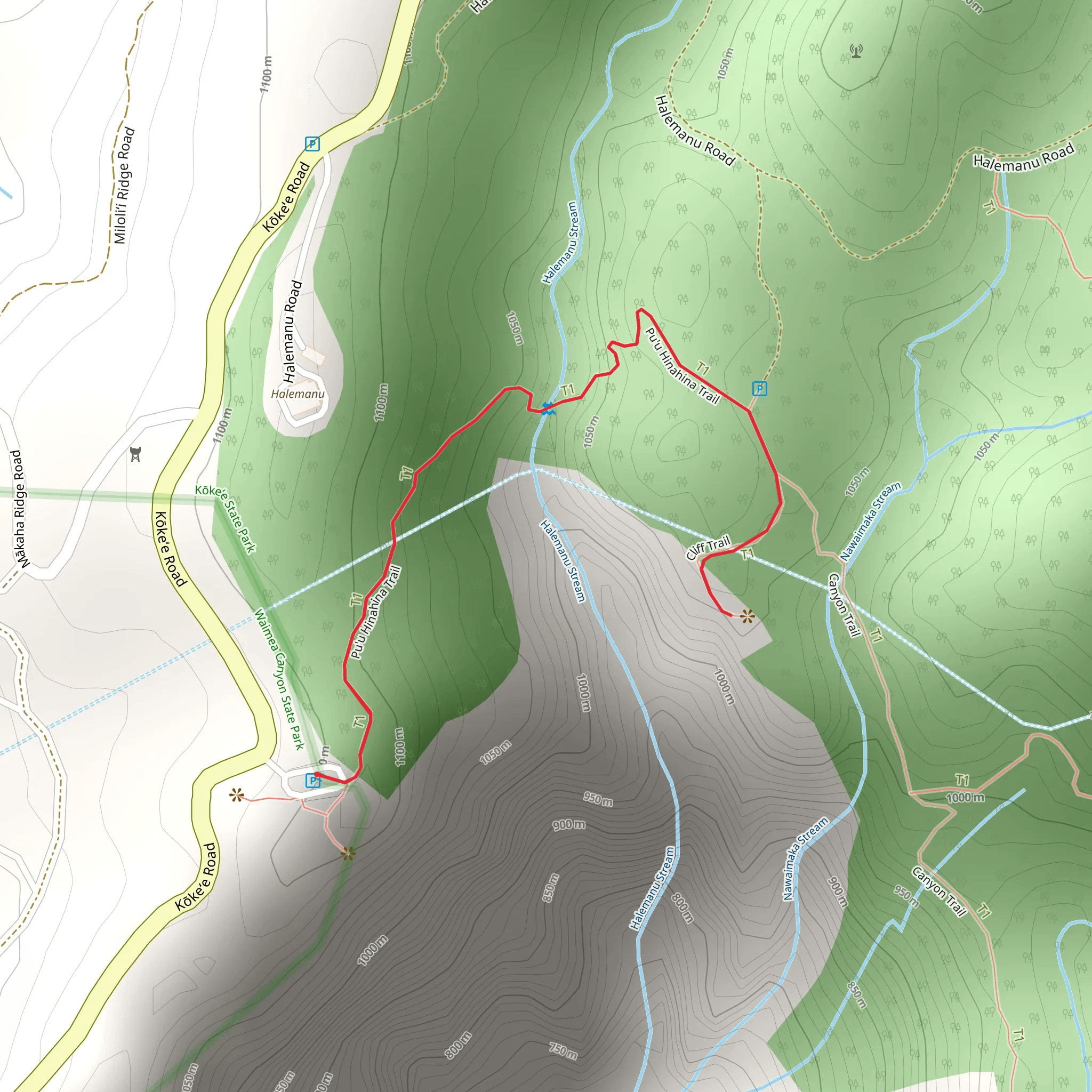 Pu'u Hinahina and Cliff Trail mobile static map