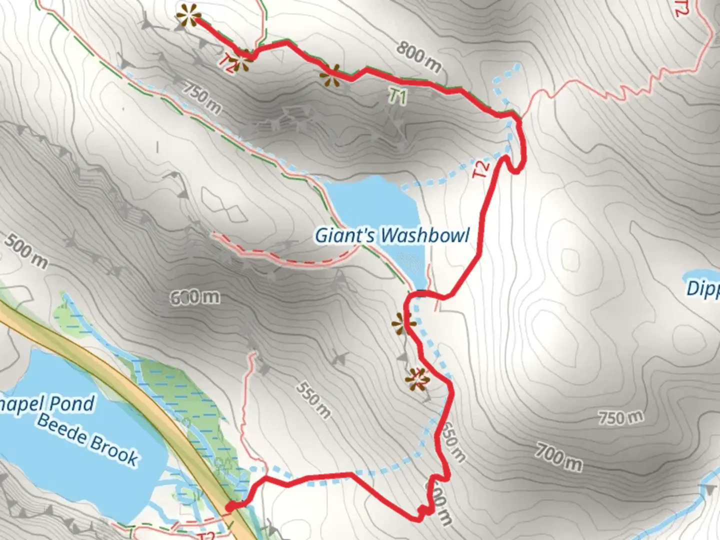 An image depicting the trail Giant Washbowl and Nubble Mountain and its surrounding area.