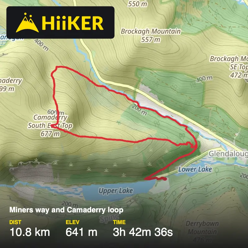 A map preview of the recording Miners way and Camaderry loop.