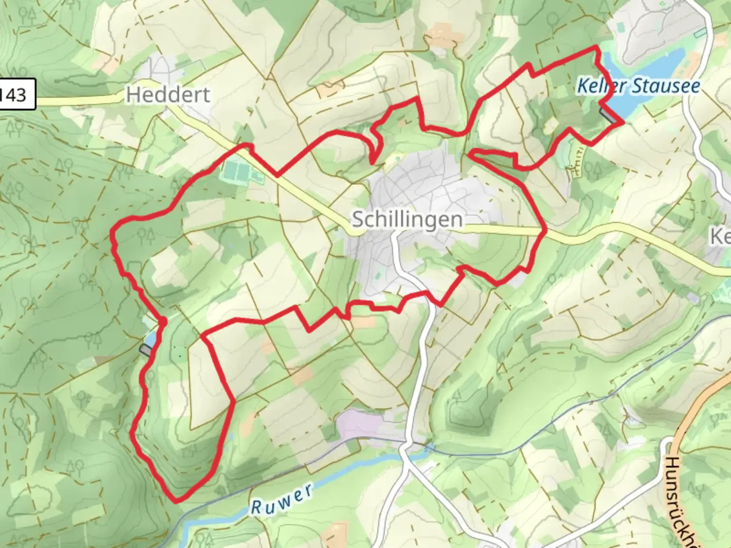 An image depicting the trail Keller Stausee via Schillinger Panoramaweg and its surrounding area.