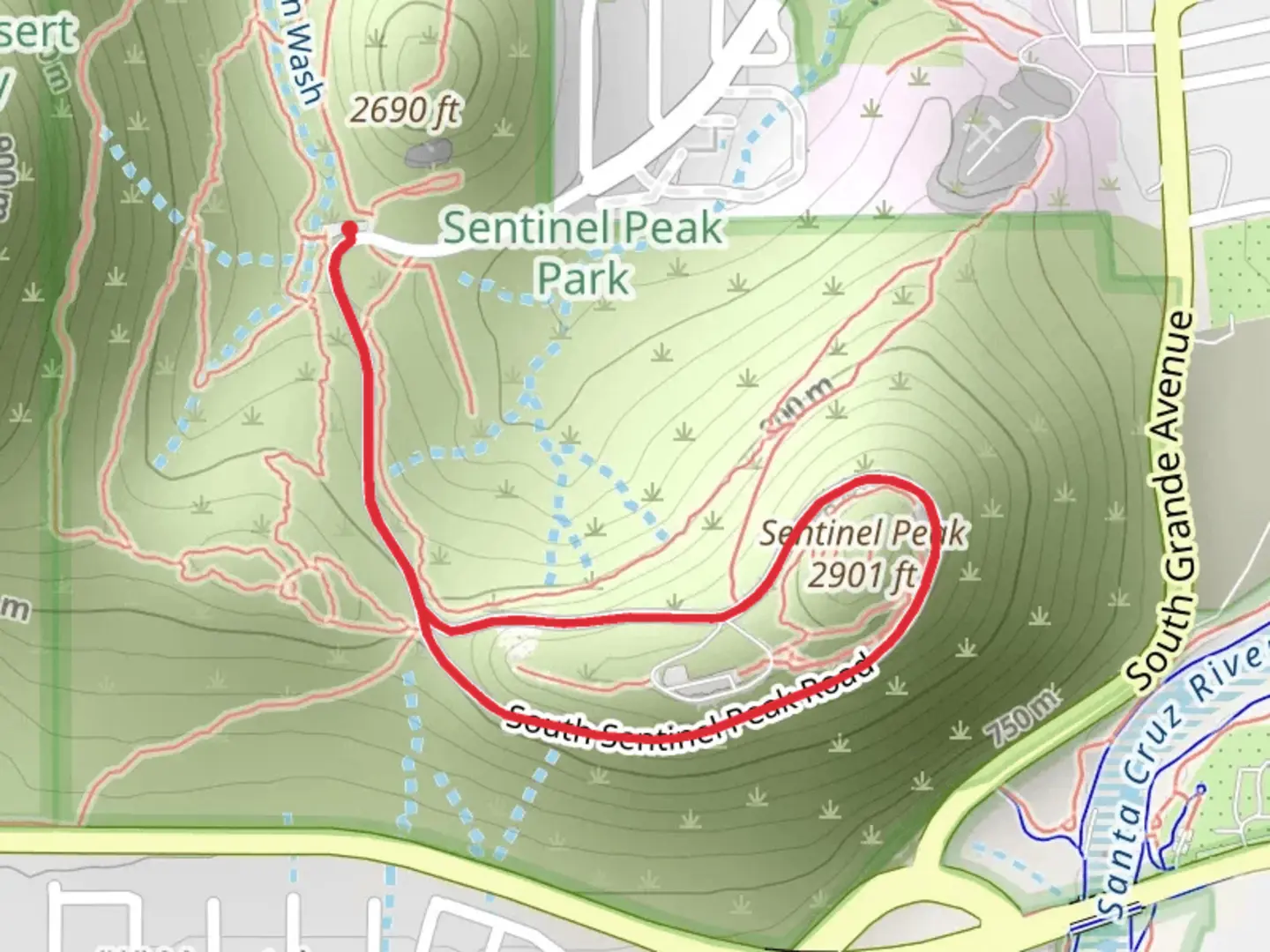 An image depicting the trail Sentinel Peak Loop and its surrounding area.