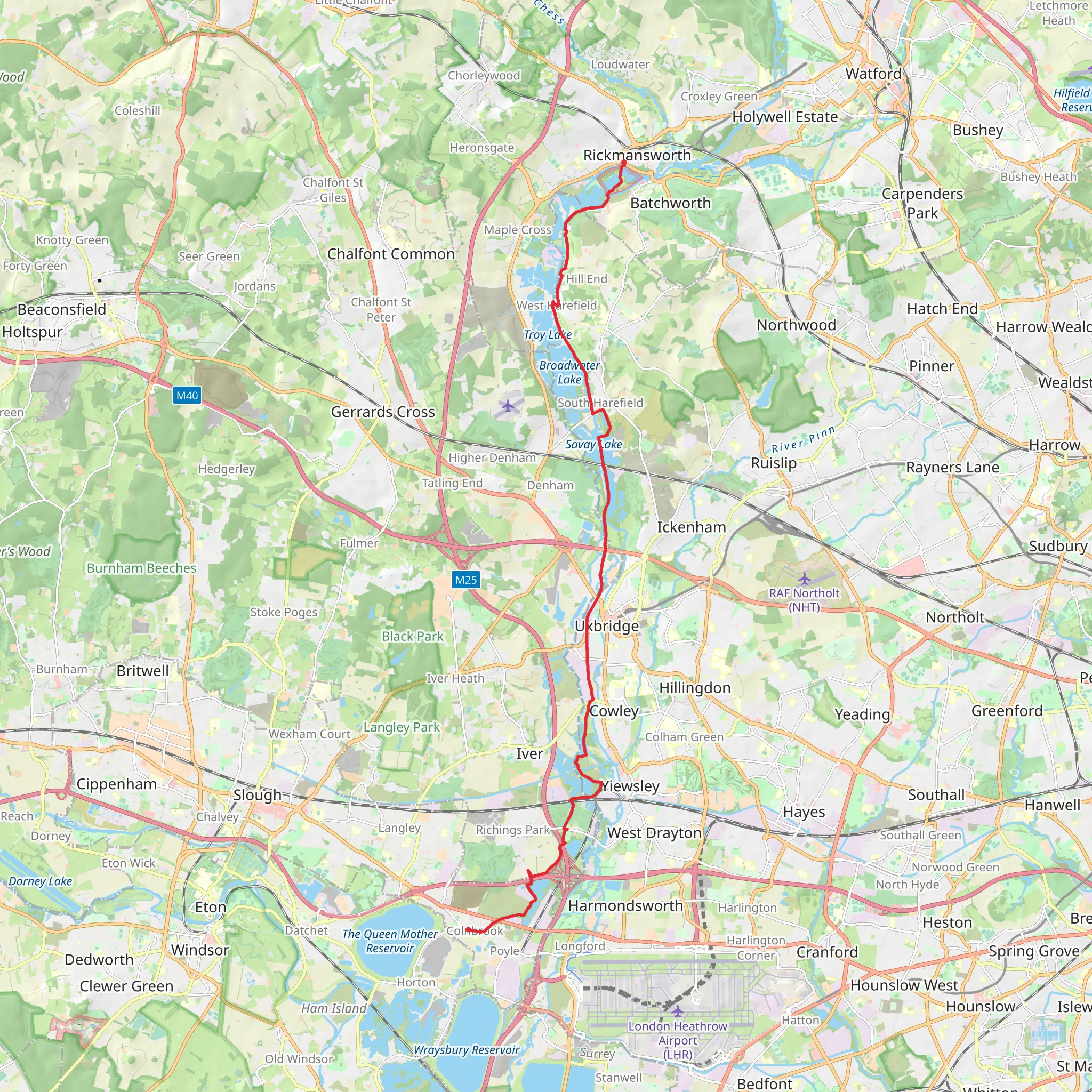 Rickmansworth to Colnbrook via Colne Valley Trail mobile static map