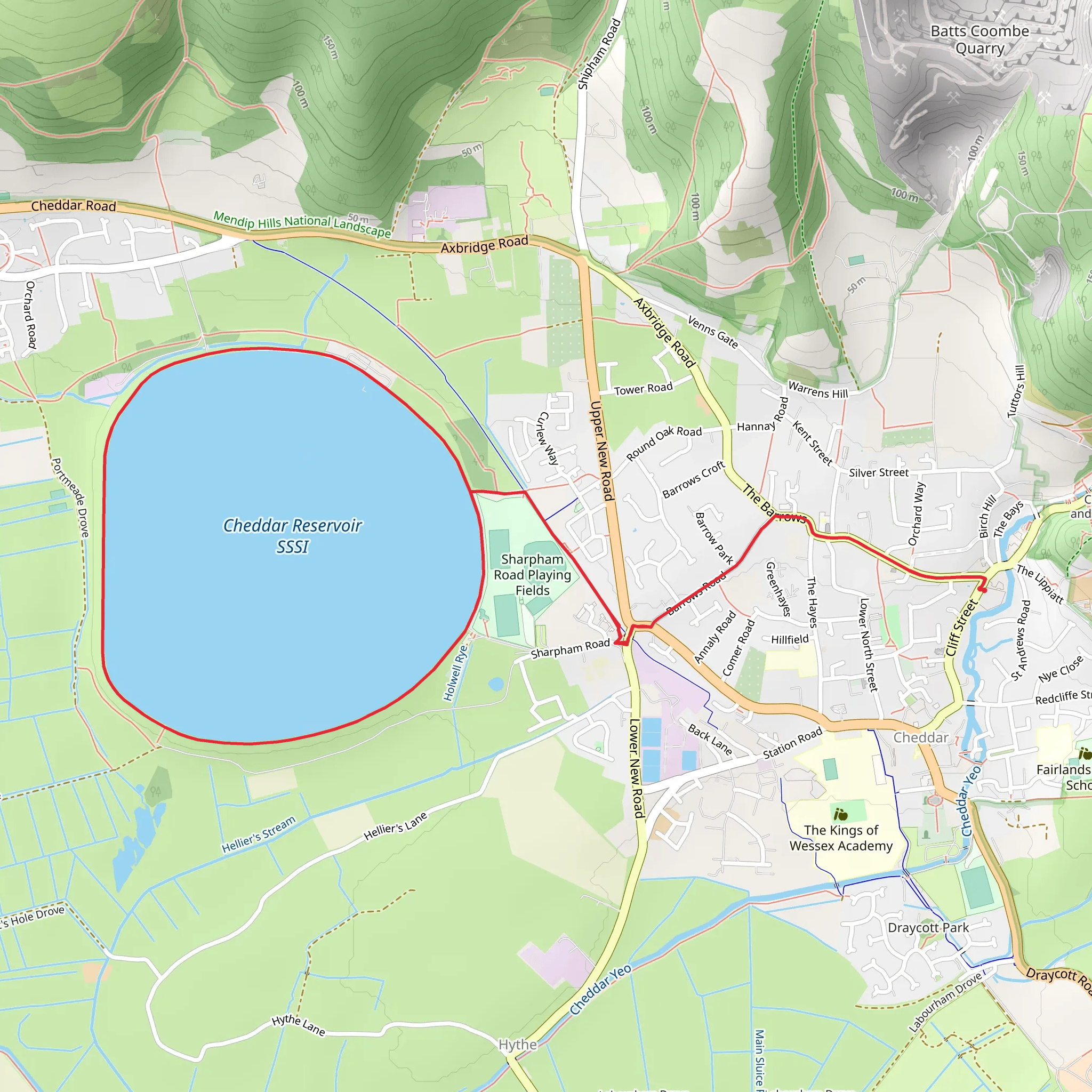 Cheddar Reservoir from Cheddar Car Park mobile static map