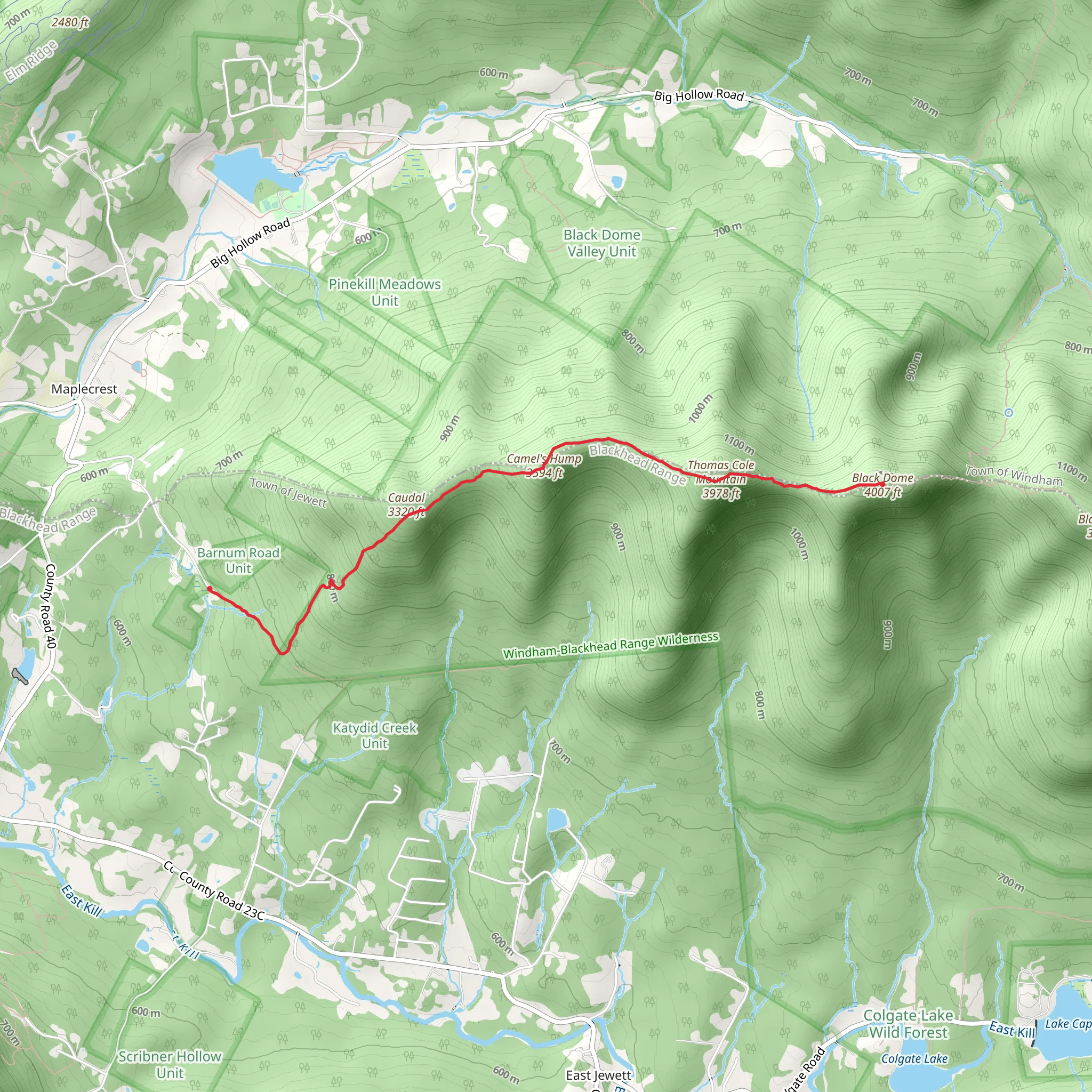 Black Dome and Thomas Cole Mountain via Black Dome Range Trail mobile static map