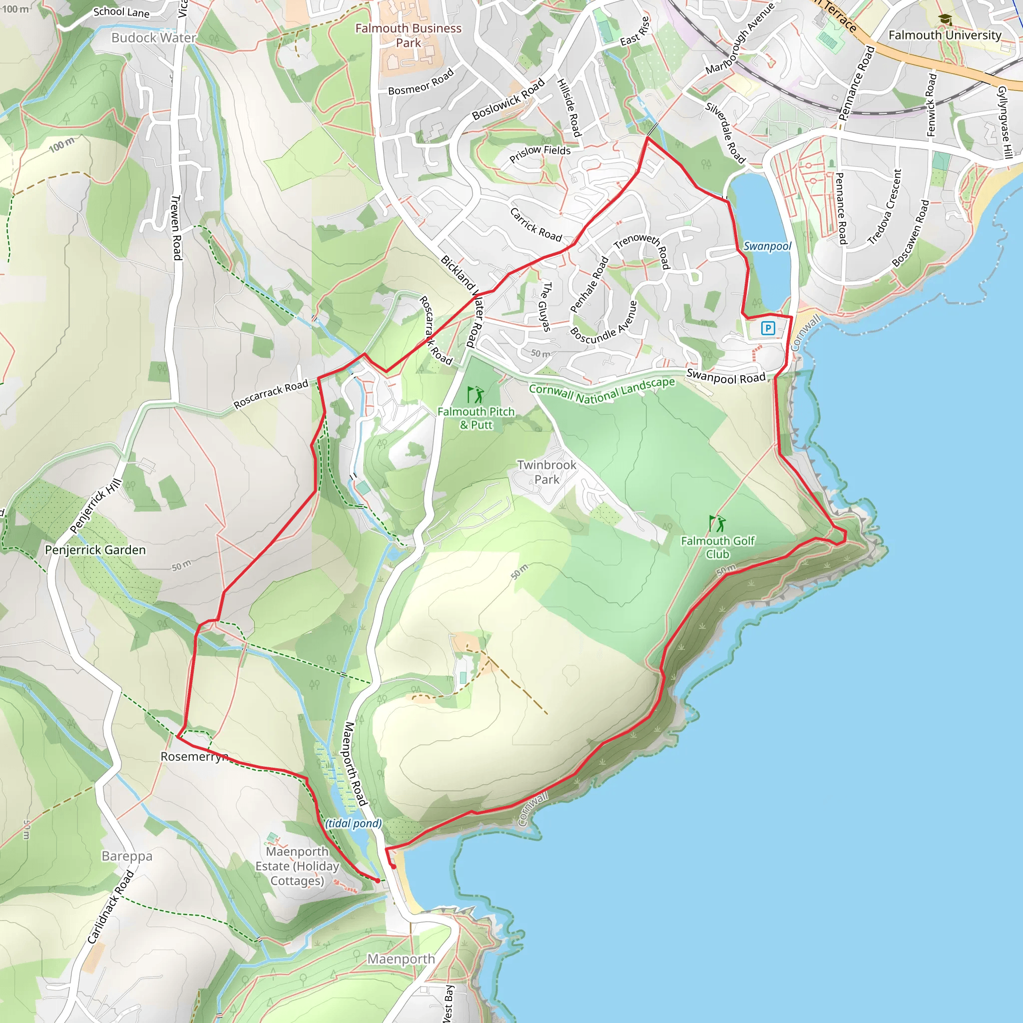 Maenporth to Swanpool Nature Reserve Walk mobile static map