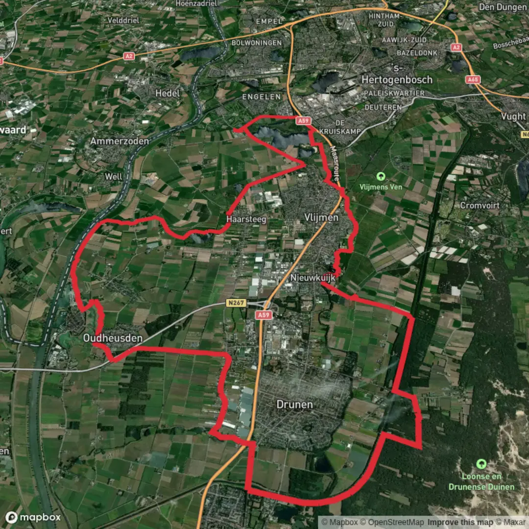 An image depicting the trail Meerheuvelpad, Limietpad and Heusdenseweg Loop and its surrounding area.