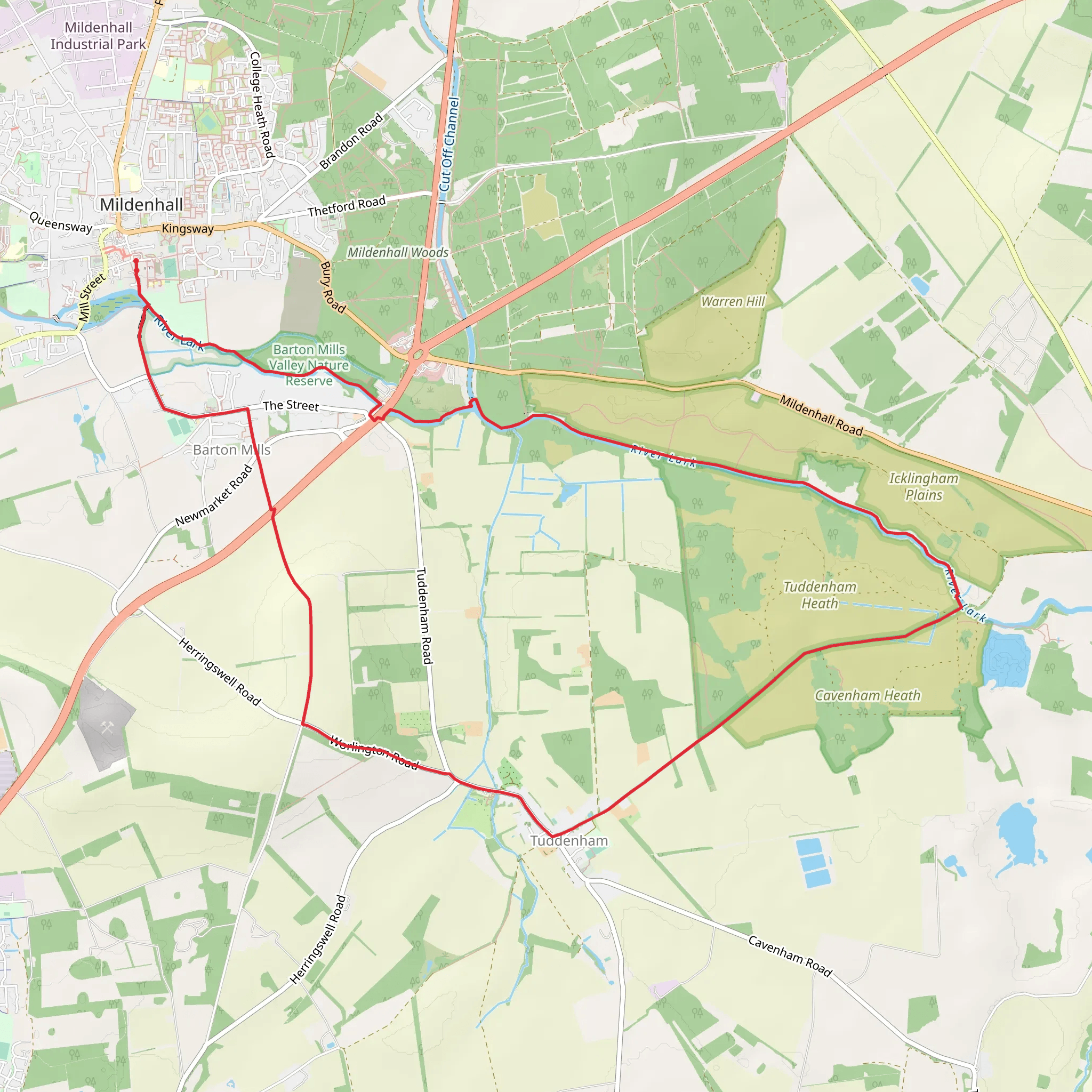 Cavenham Heath and Lark Valley from Mildenhall mobile static map