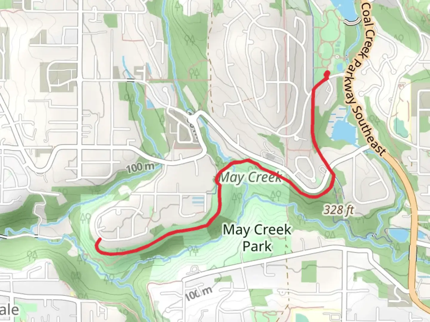 An image depicting the trail May Creek Trail and its surrounding area.
