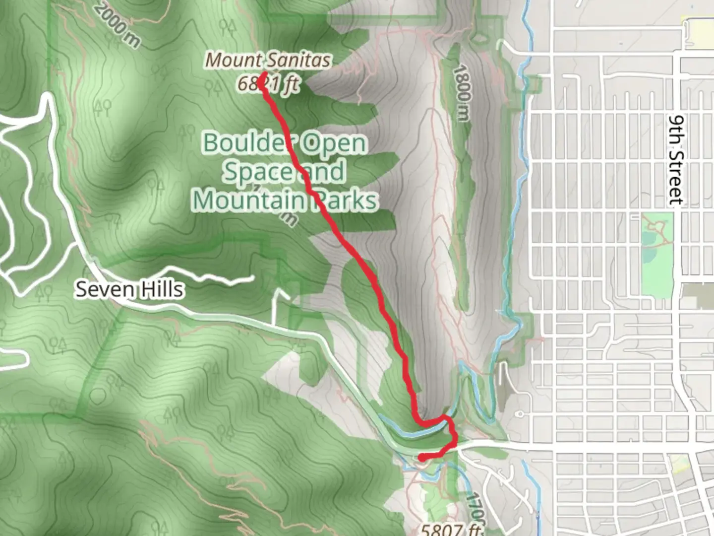 An image depicting the trail Mount Sanitas Trail and its surrounding area.