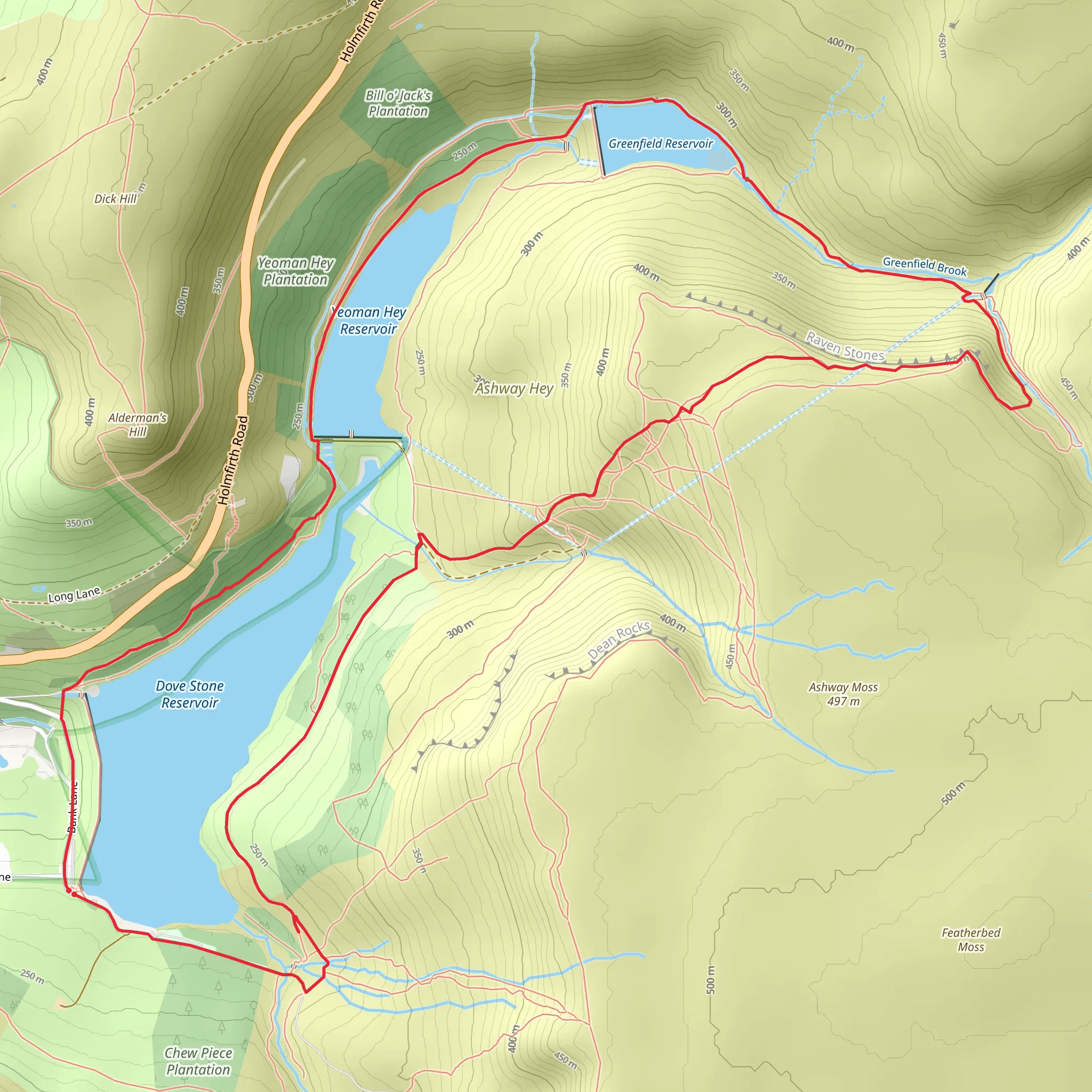 Greenfield Reservoir and Raven Stones from Dovestone mobile static map