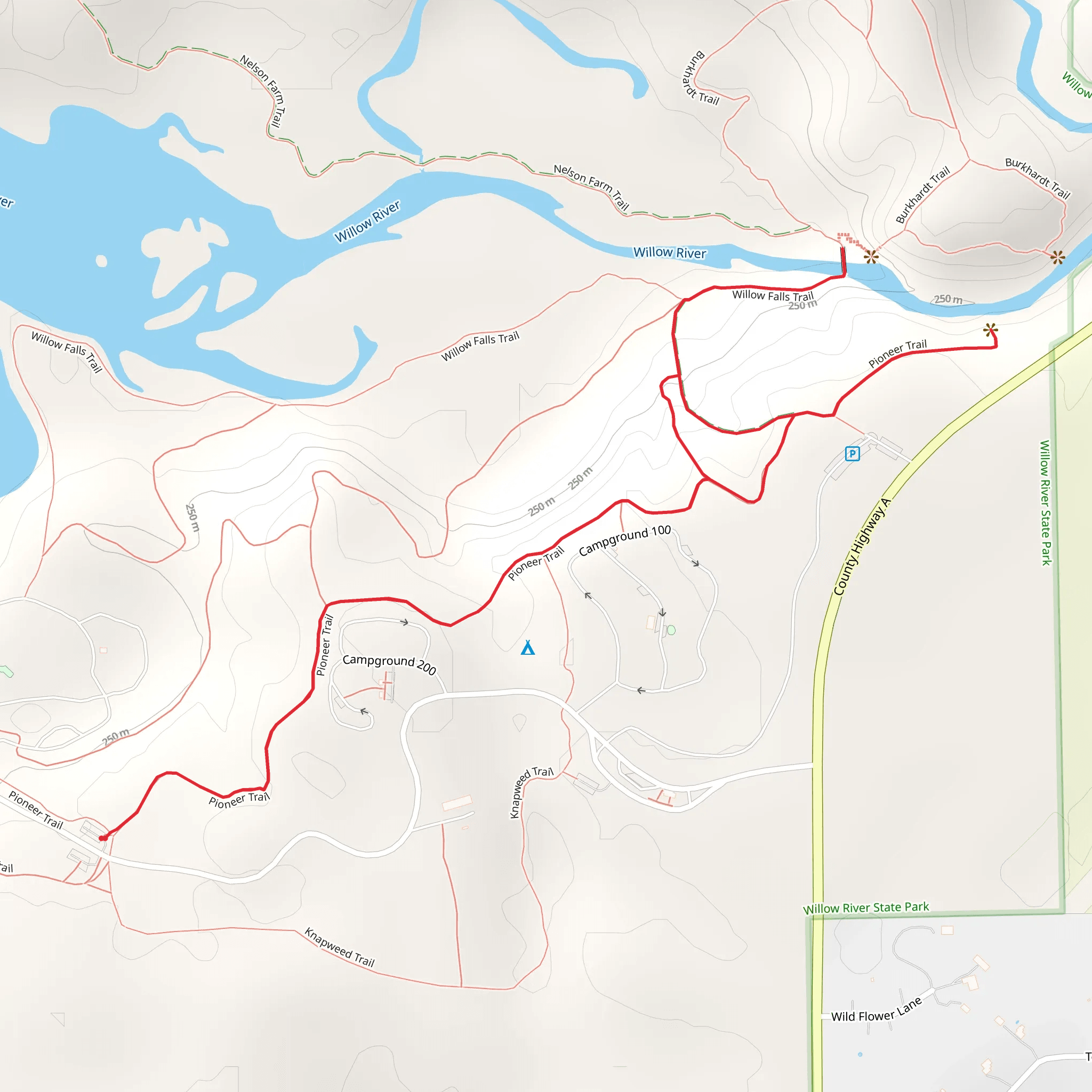 Pioneer and Willow Falls Trail mobile static map