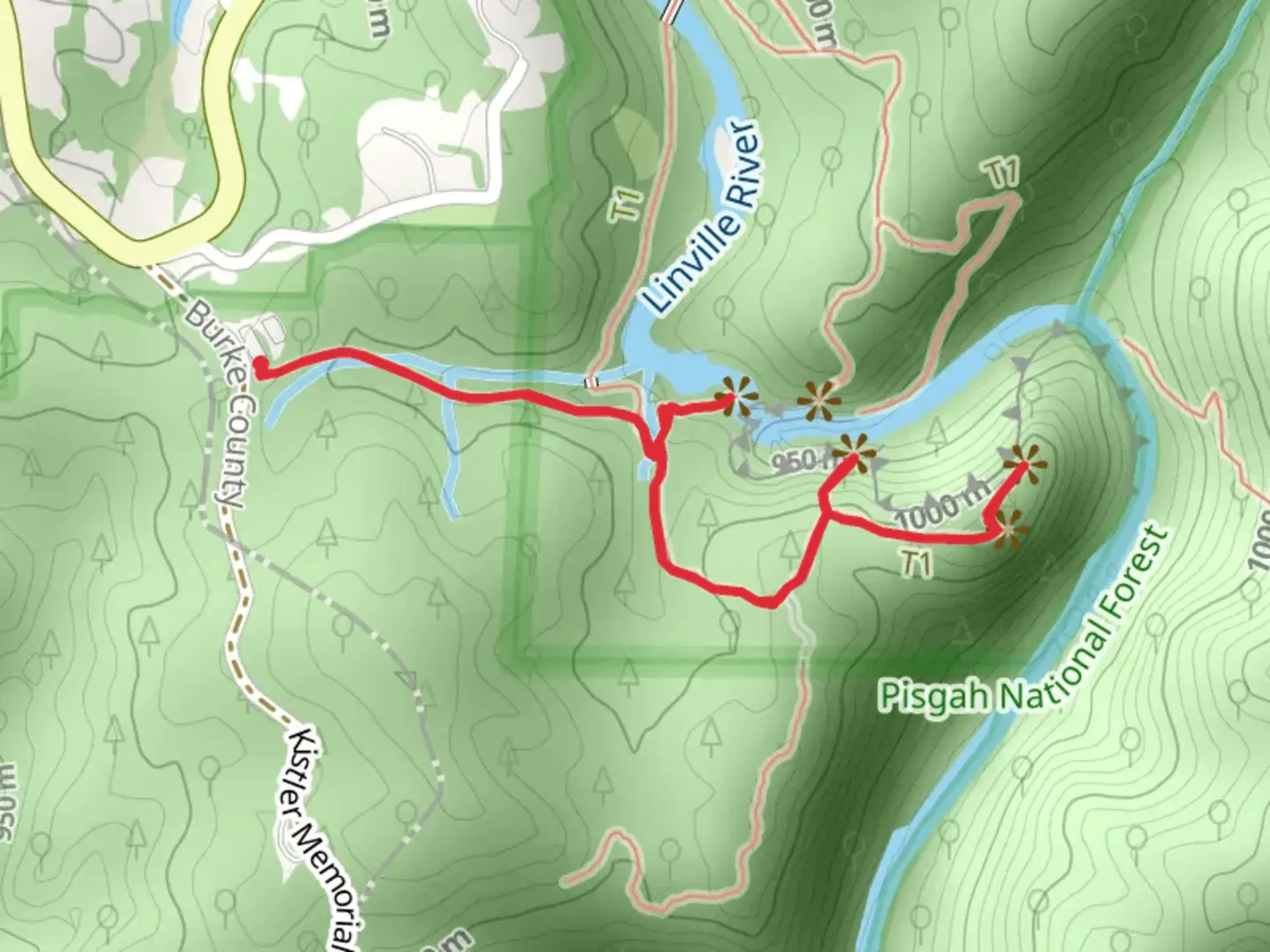 An image depicting the trail Linville River - Erwin's View Trail and its surrounding area.