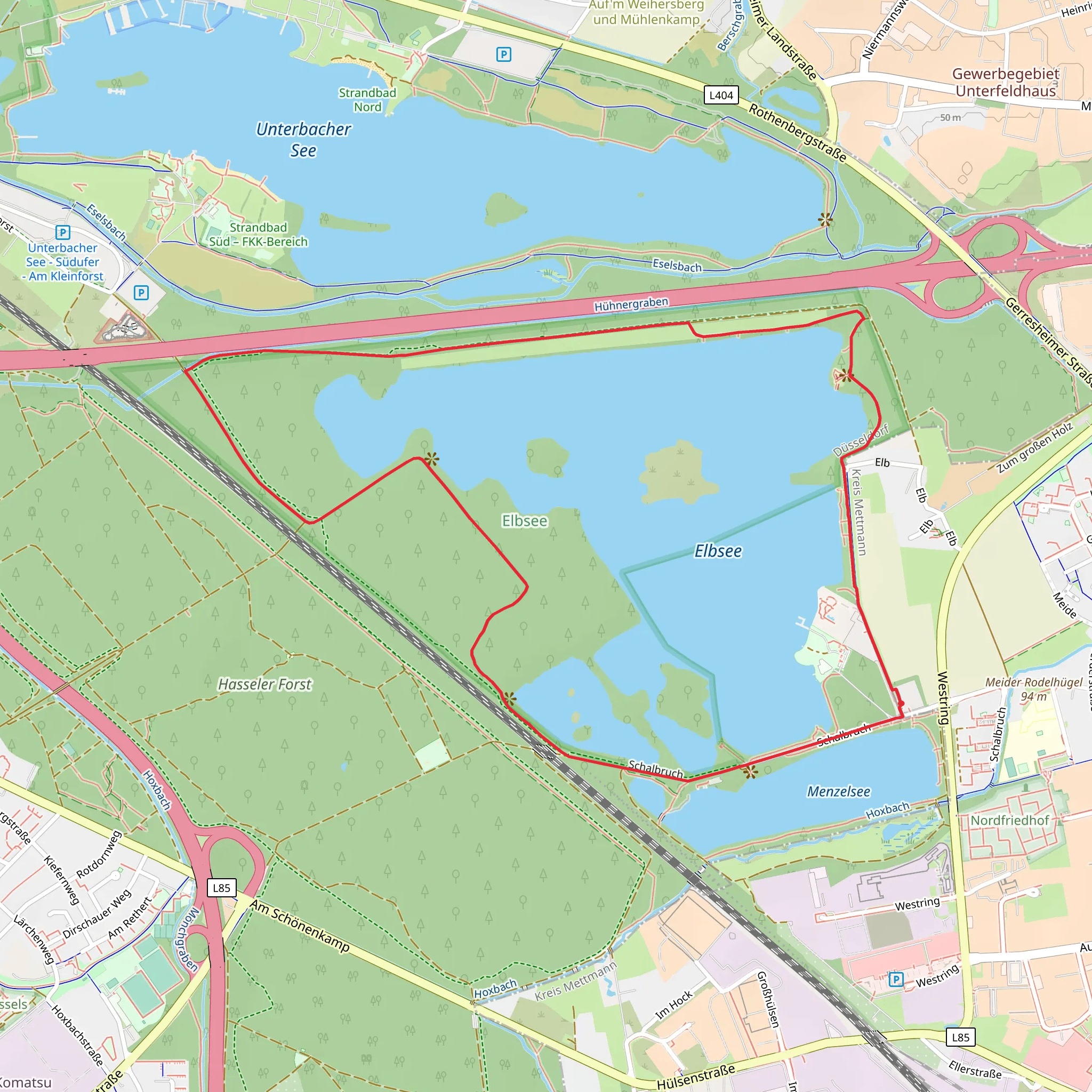 Elbsee via Elbsee Rundweg and Duesseldorfer Weg mobile static map