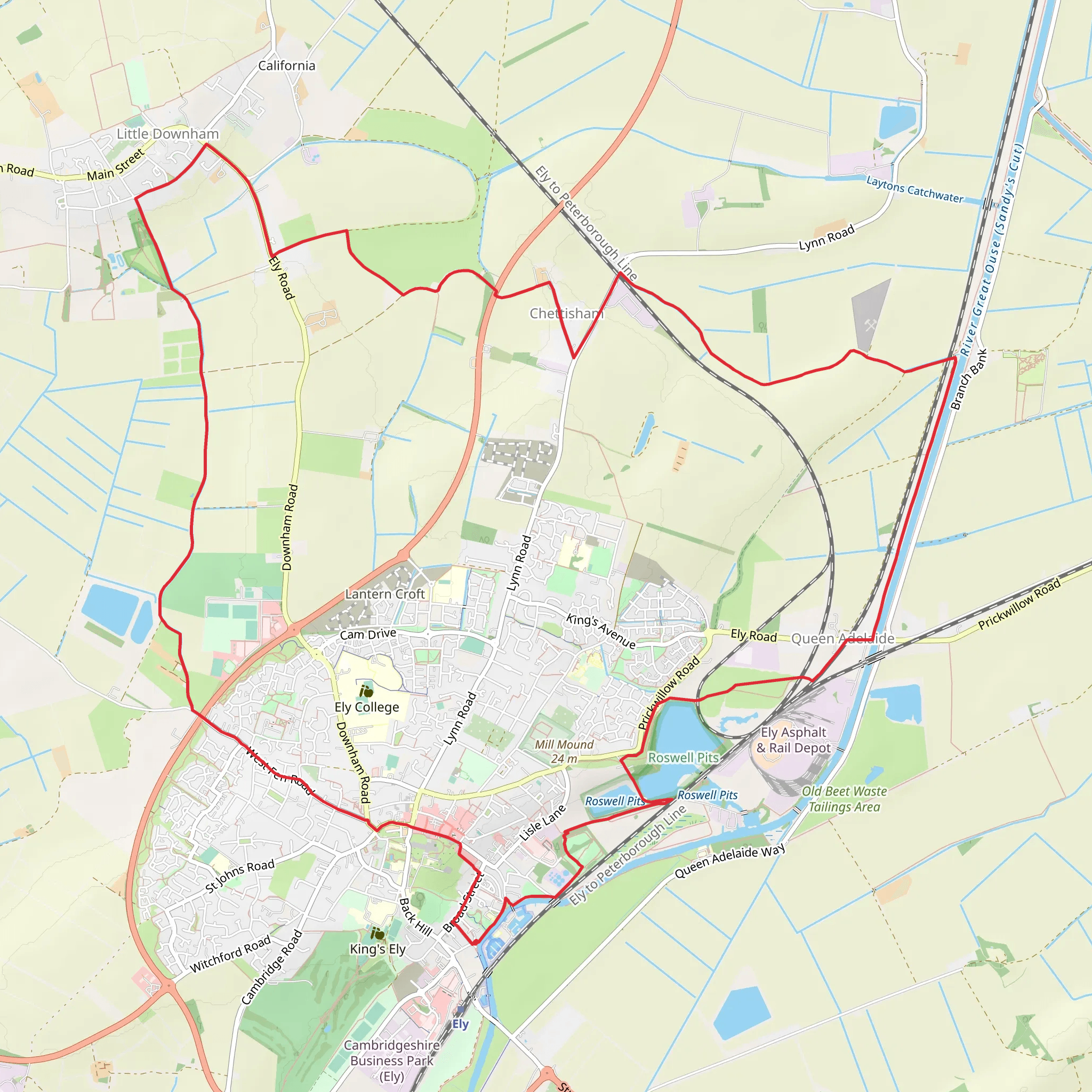 Ely, Chettisham and Queen Adelaide Loop via River Great Ouse mobile static map