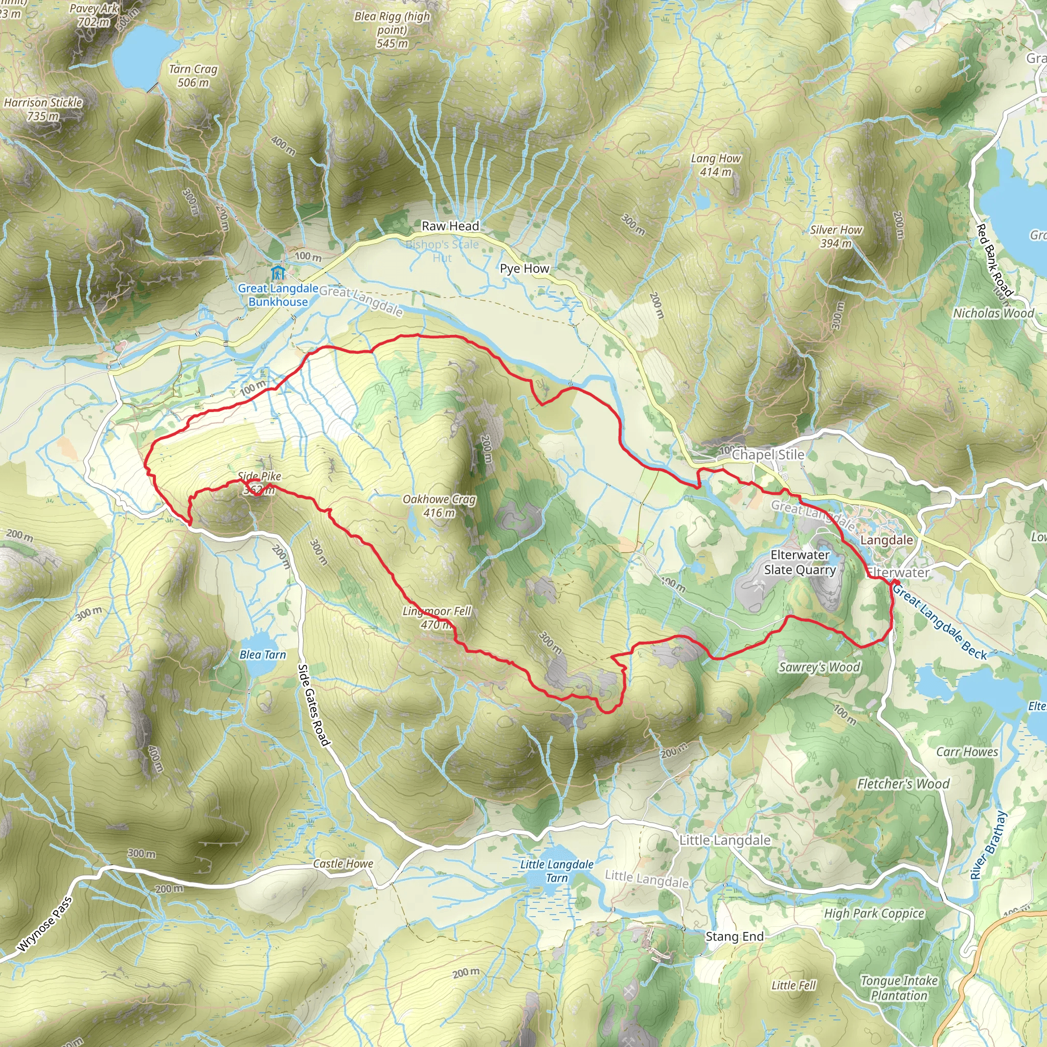Lingmoor Fell and Side Pike via Cumbria Way mobile static map