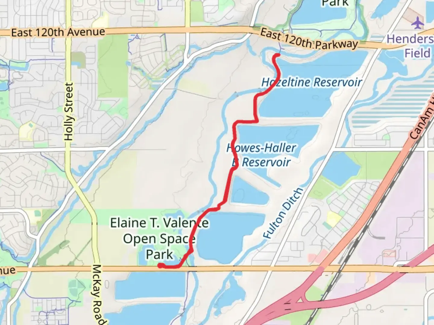 An image depicting the trail South Platte River Short Trail via East 104th Avenue and its surrounding area.