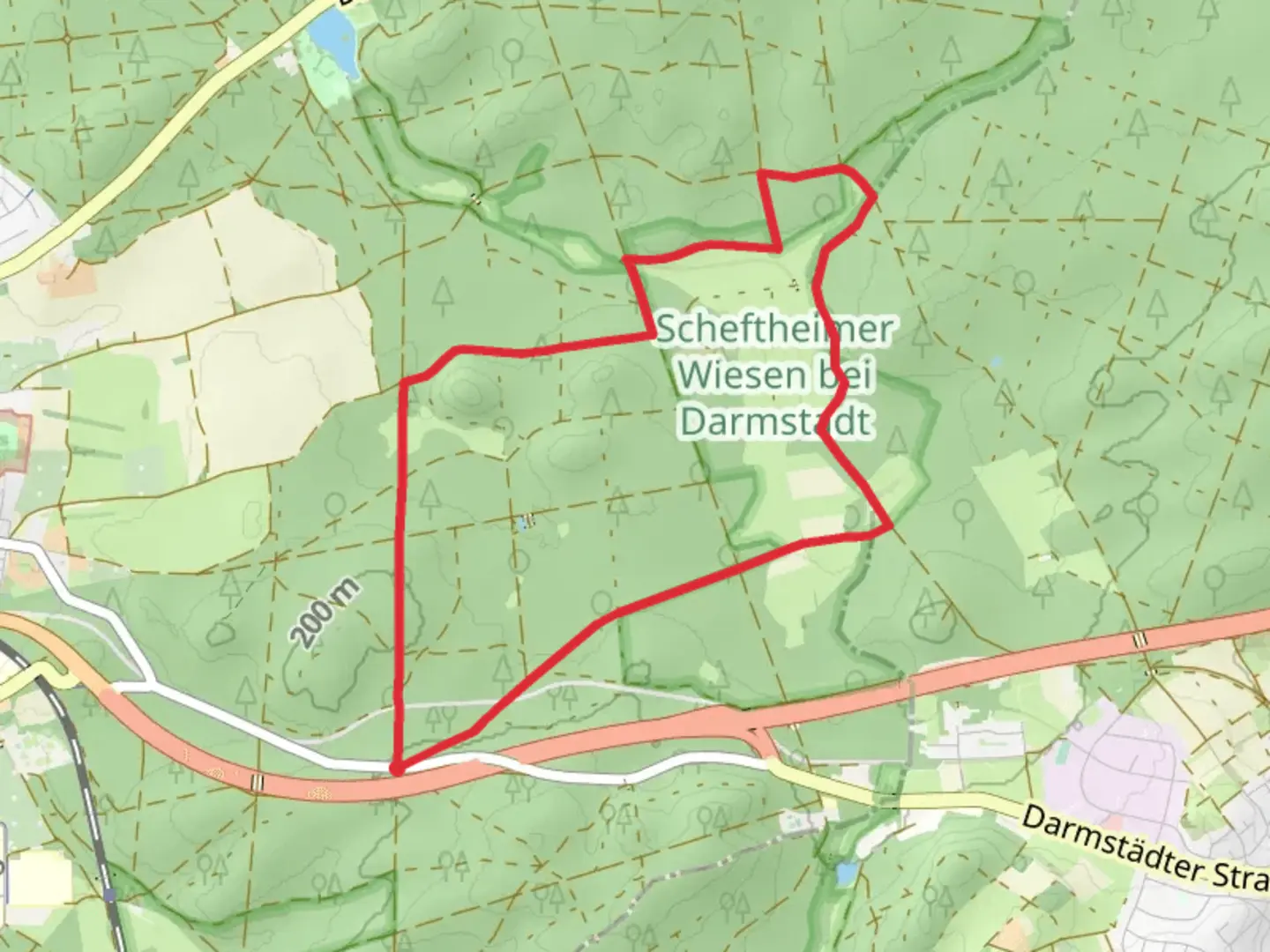 An image depicting the trail Rundwanderweg Darmstadt and Main-Stromberg Weg and its surrounding area.