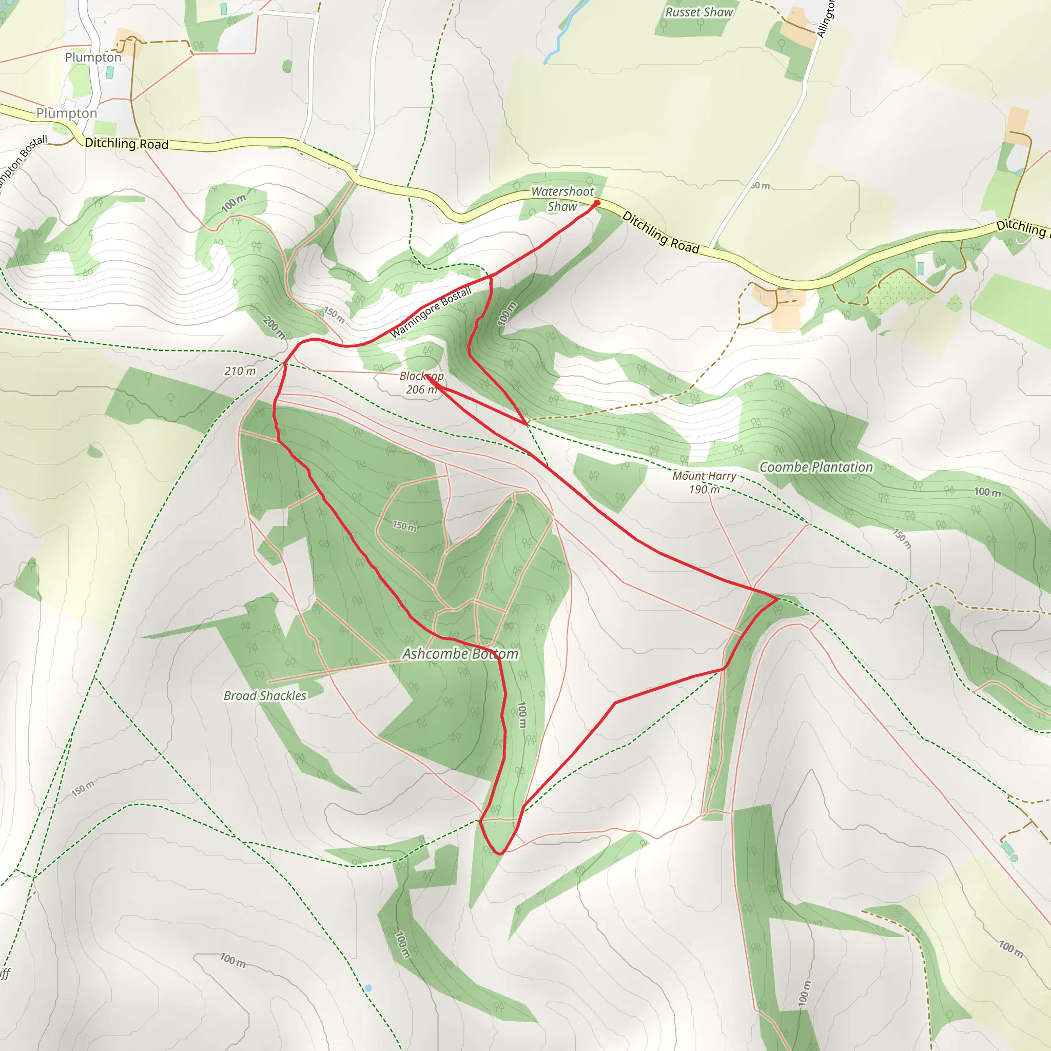 Ashcombe Bottom and Blackcap Loop mobile static map