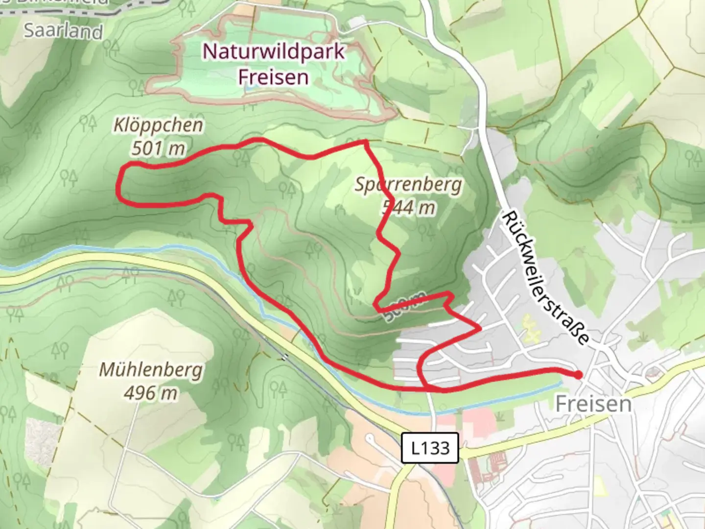 An image depicting the trail Sparrenberg Loop - Freisen and its surrounding area.