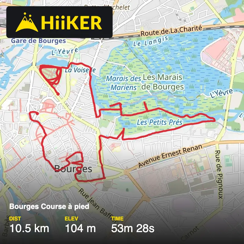 A map preview of the recording Bourges Course à pied.