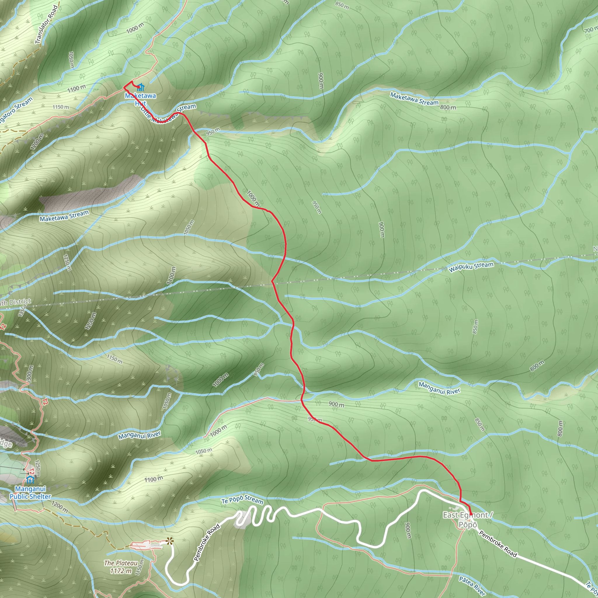 Maketawa Hut from East Egmont via Curtis Falls Track mobile static map