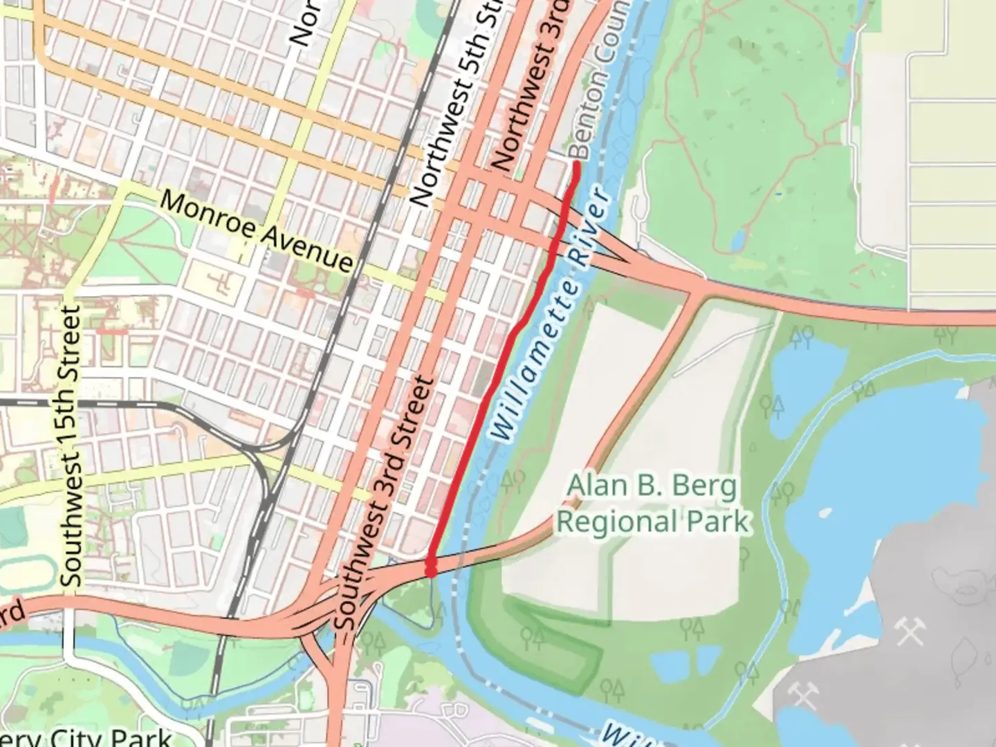 An image depicting the trail Riverfront Path and its surrounding area.
