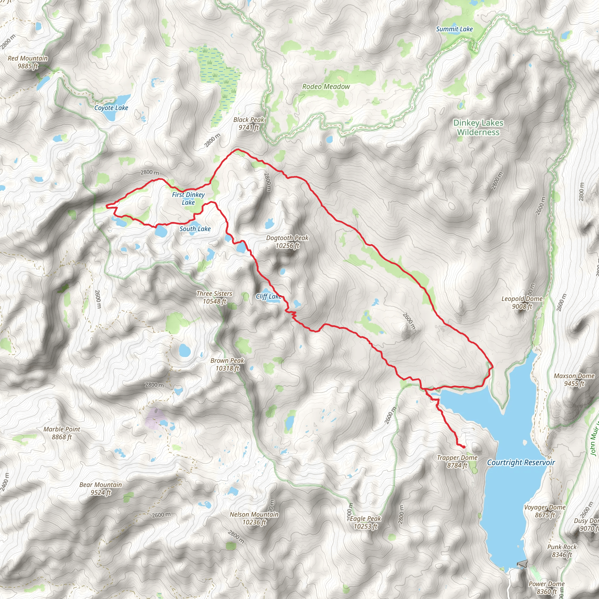 Dinkey Lakes, Mystery Lake and Helms Meadow Loop Trail mobile static map