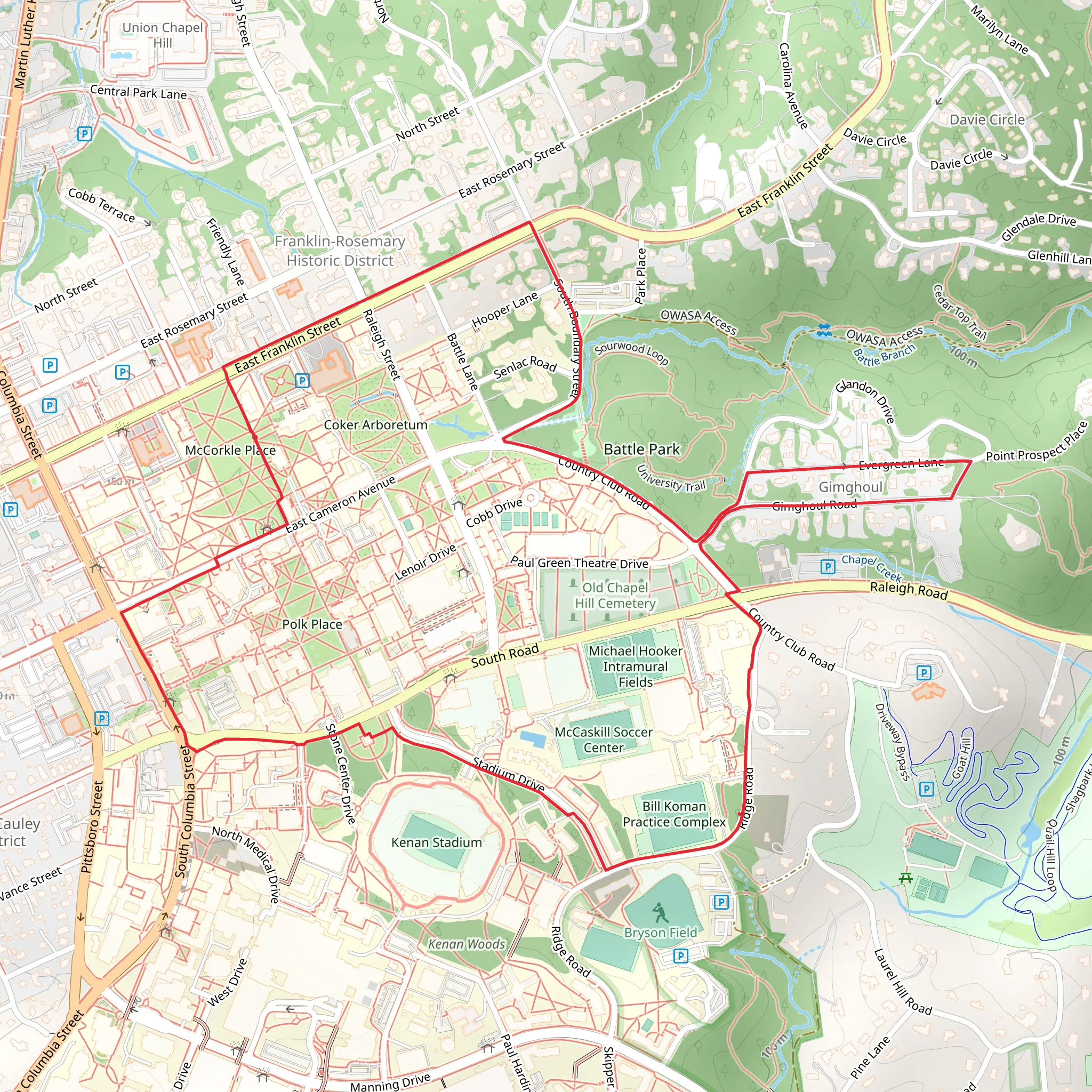 McCorkle Place and Parker Community Park Loop mobile static map