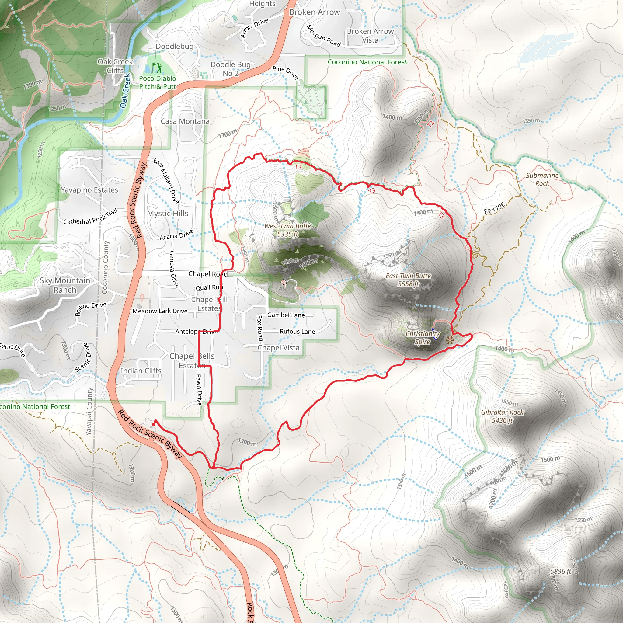 Bell Rock Pathway and Hog Heaven Trail Loop mobile static map
