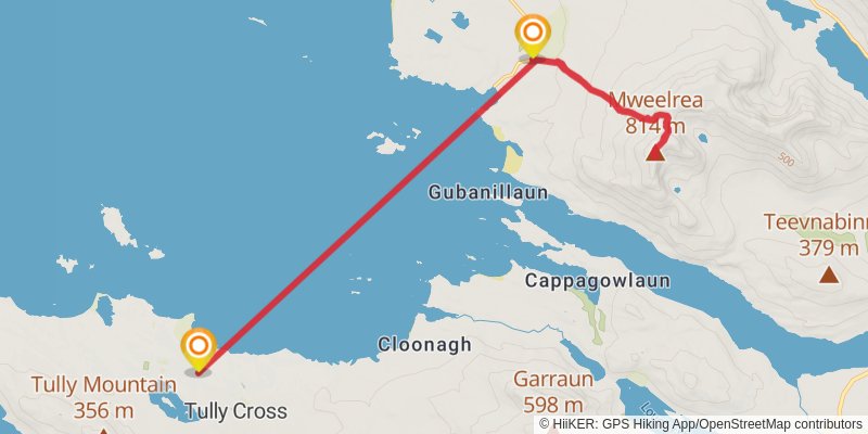 A map preview of the recording Hike on Mweelrea Silver Strand Trail.
