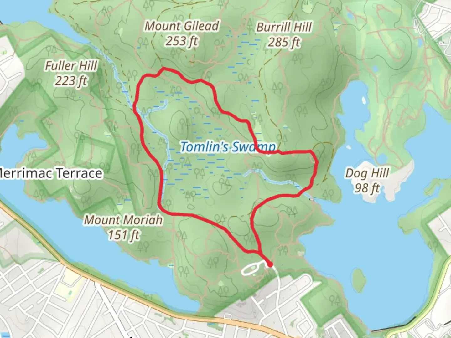 An image depicting the trail Mount Gilead Loop and its surrounding area.