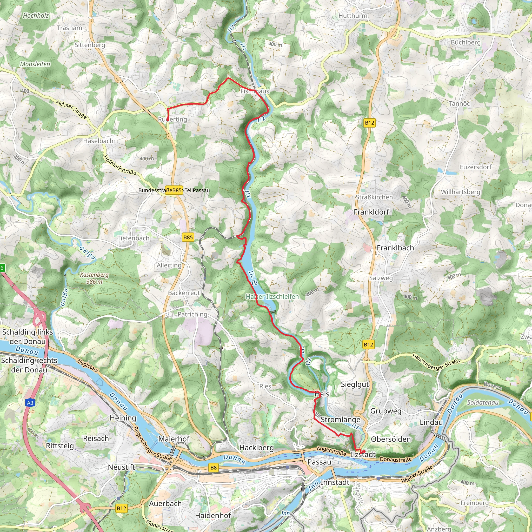 Ruderting to Jagerhof Walk via Ilz mobile static map