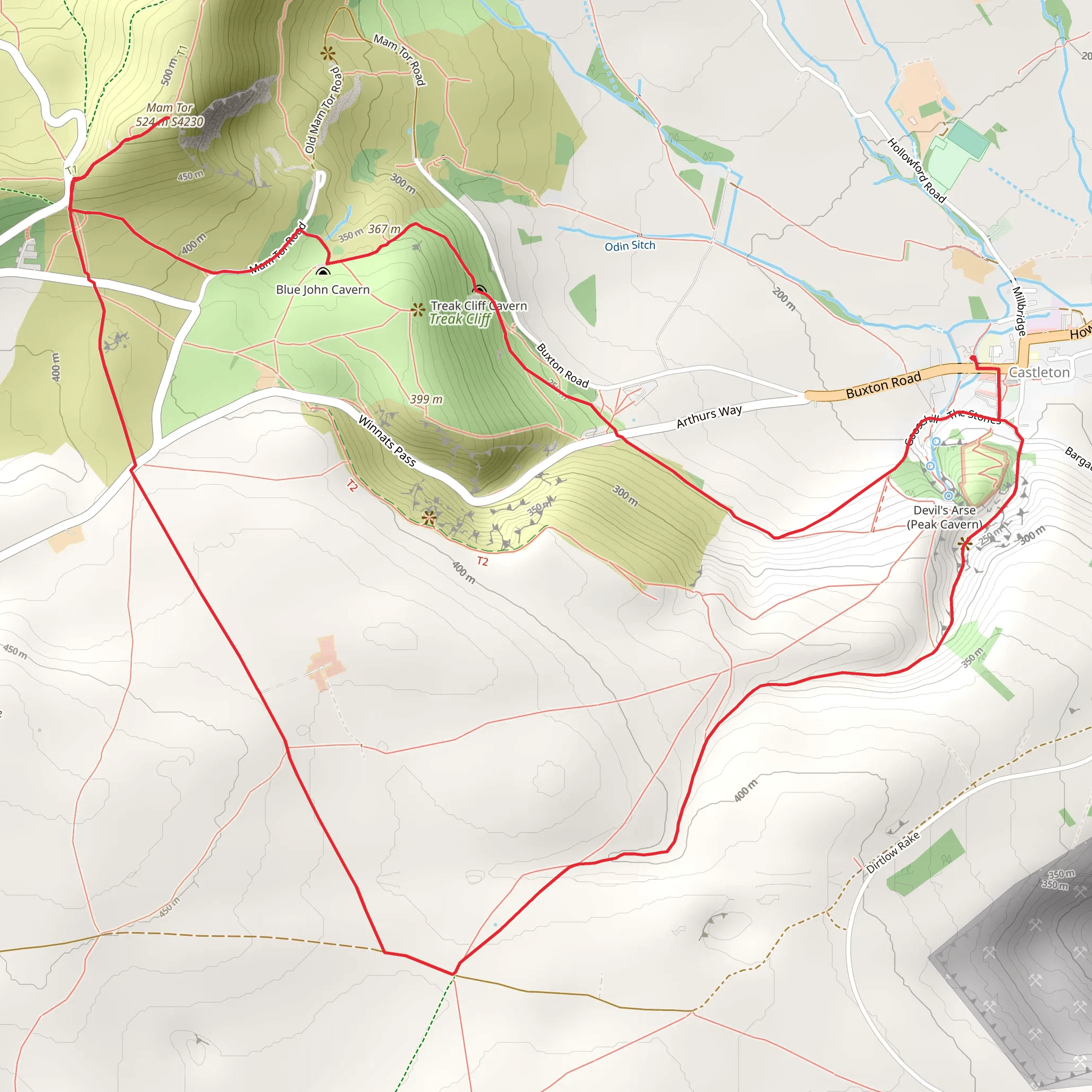 Treak Cliff Cavern, Blue John Cavern and Mam Tor Loop mobile static map