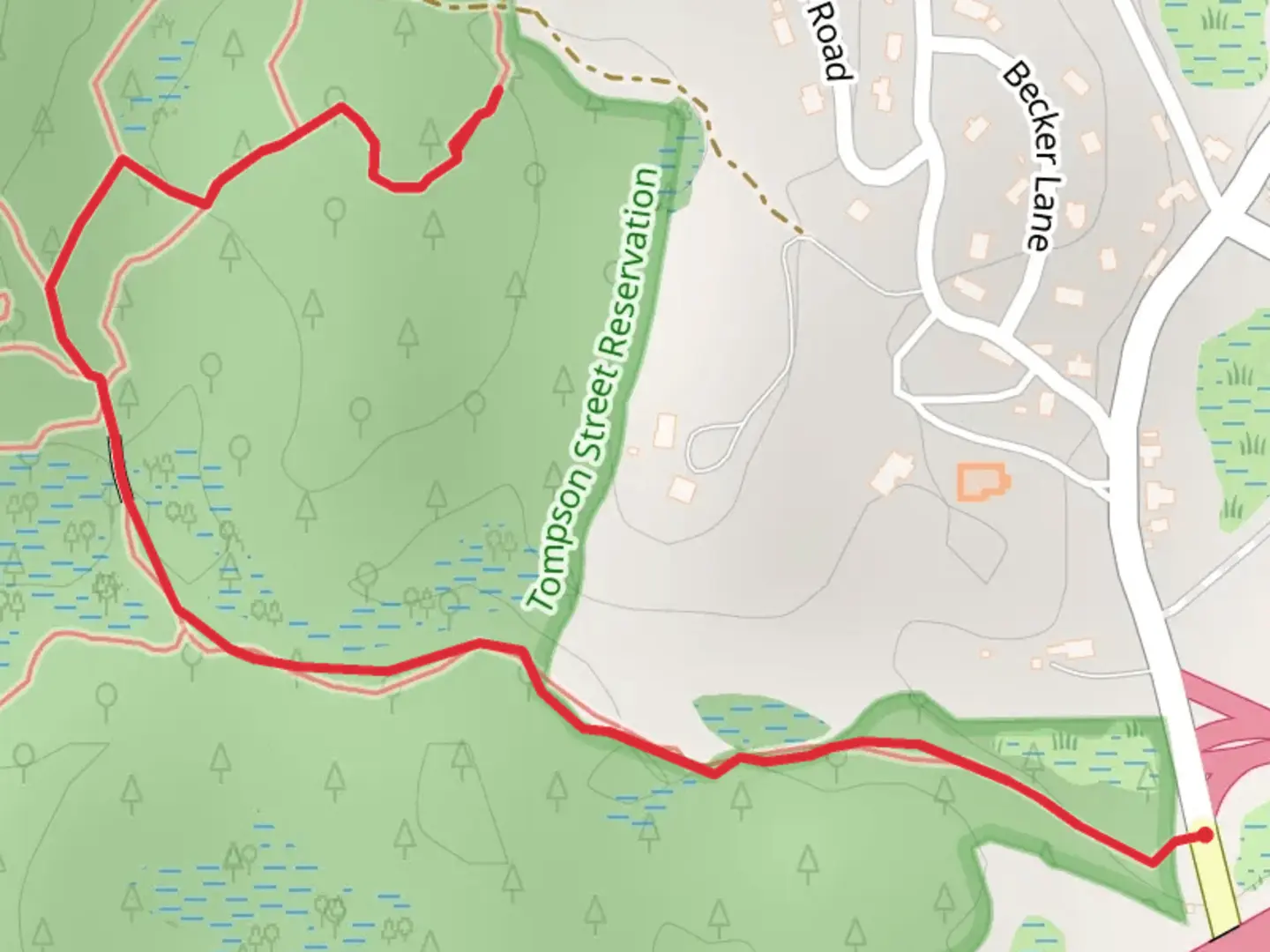 An image depicting the trail Thompson Mountain from Concord Street and its surrounding area.