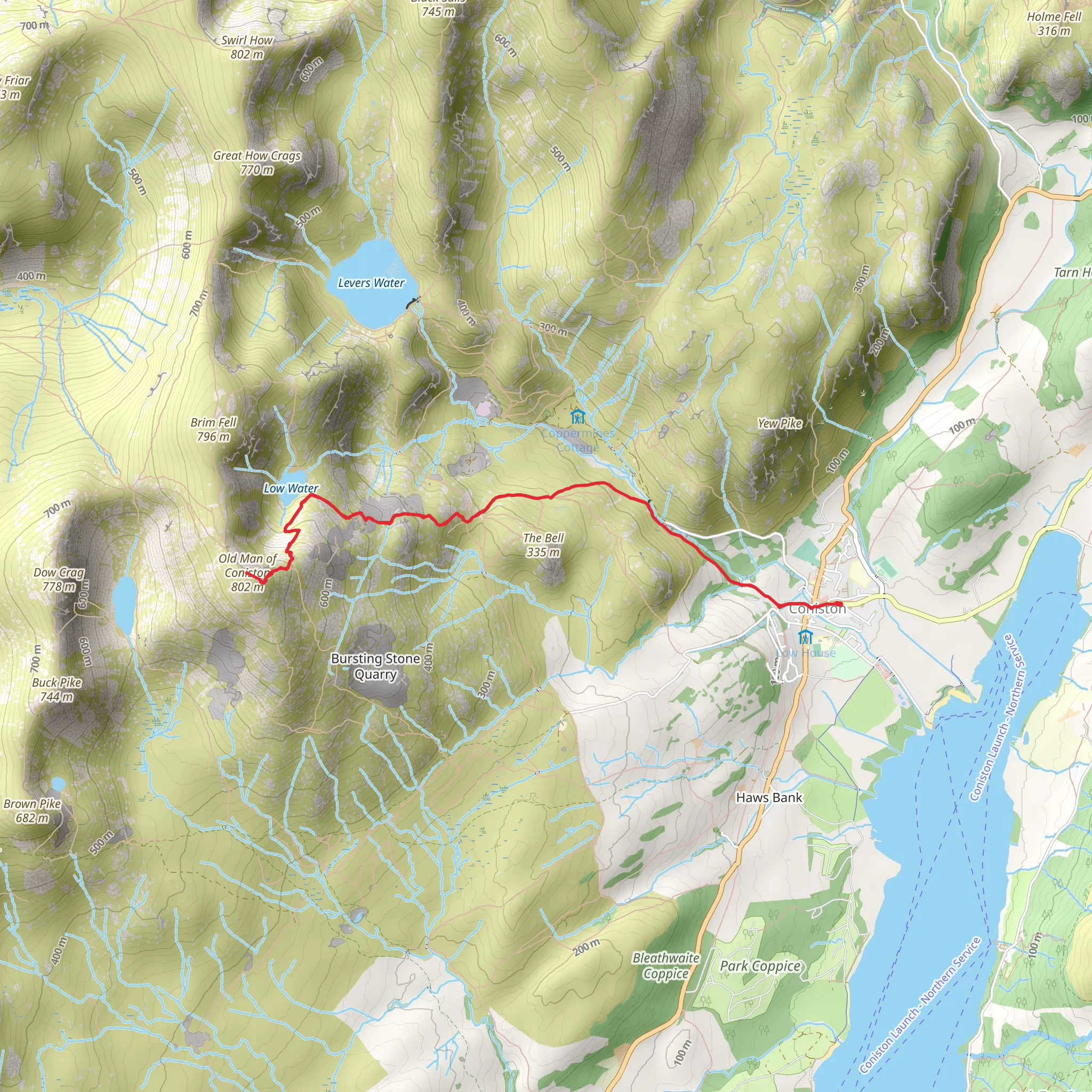 Coniston Old Man via Low Water mobile static map