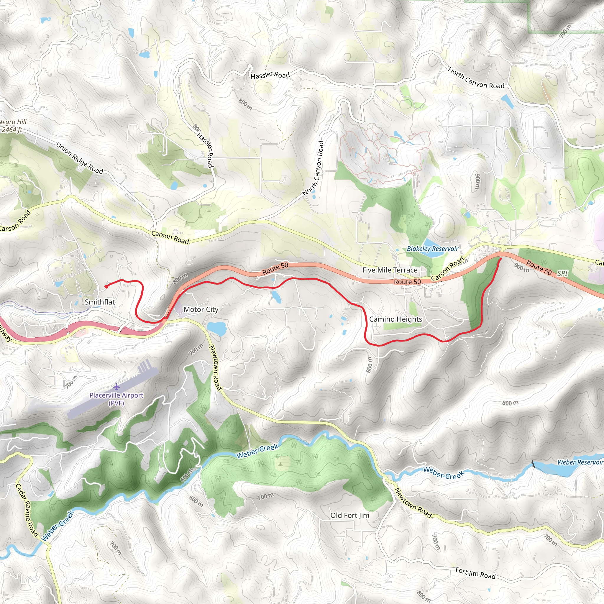 Smith Flat to Camino Heights mobile static map