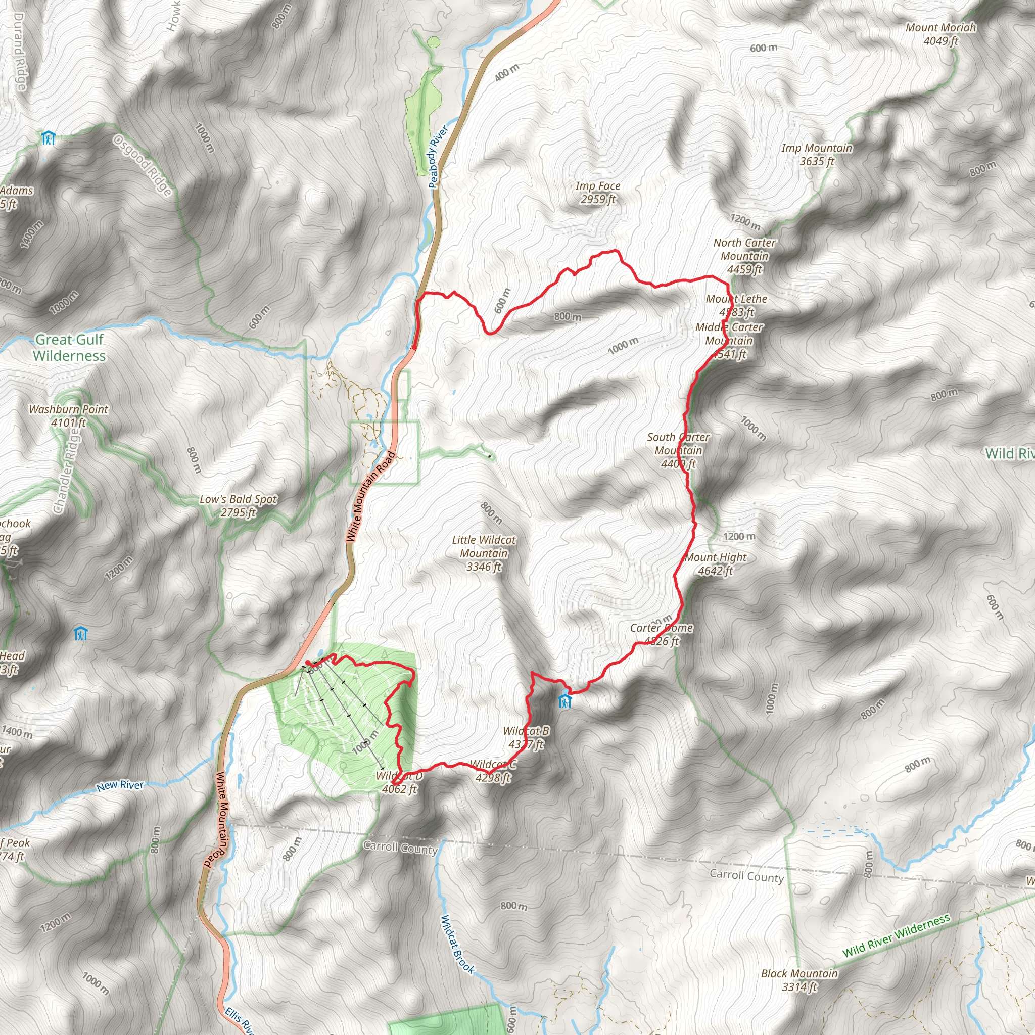Mount Lethe to Wildcat C via Appalachian Trail mobile static map