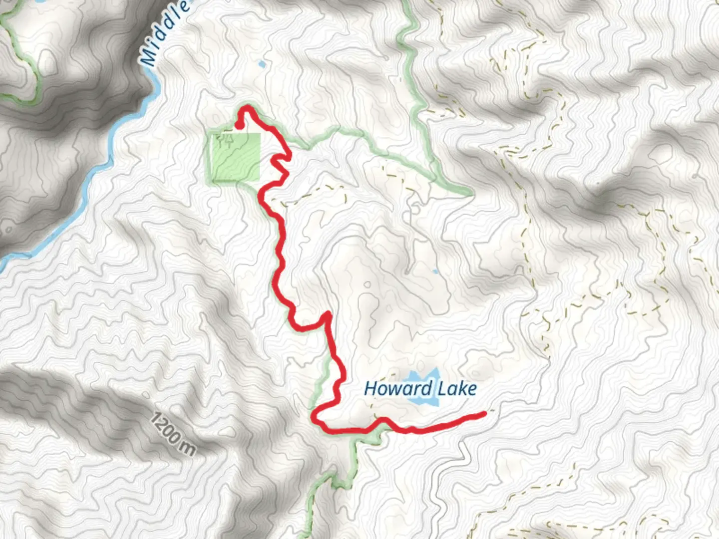 An image depicting the trail Howard Lake and Howard Creek Out and Back and its surrounding area.